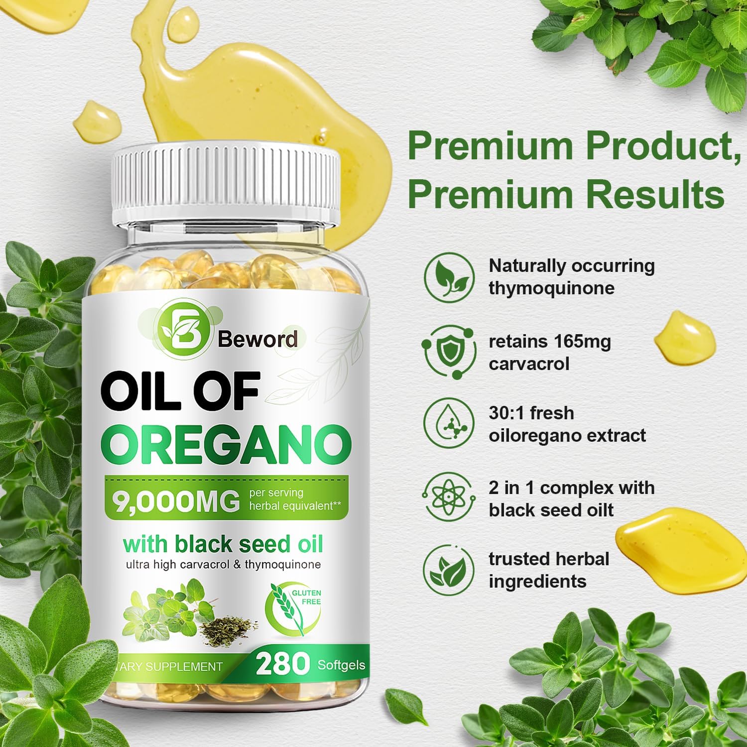 Detalle 1 de BEWORD Oregano Supplement, 280 Softgels