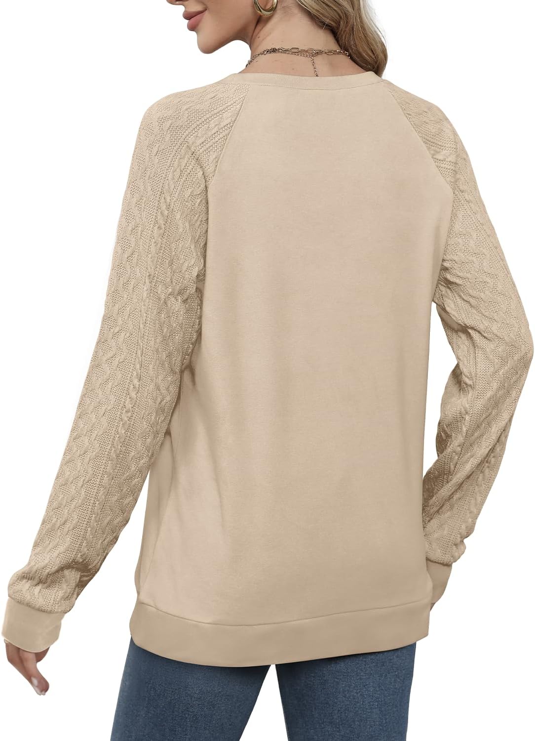 Detalle de Jescakoo Women's Cable-Knit Sleeve Sweatshirt, Lightweight and Soft