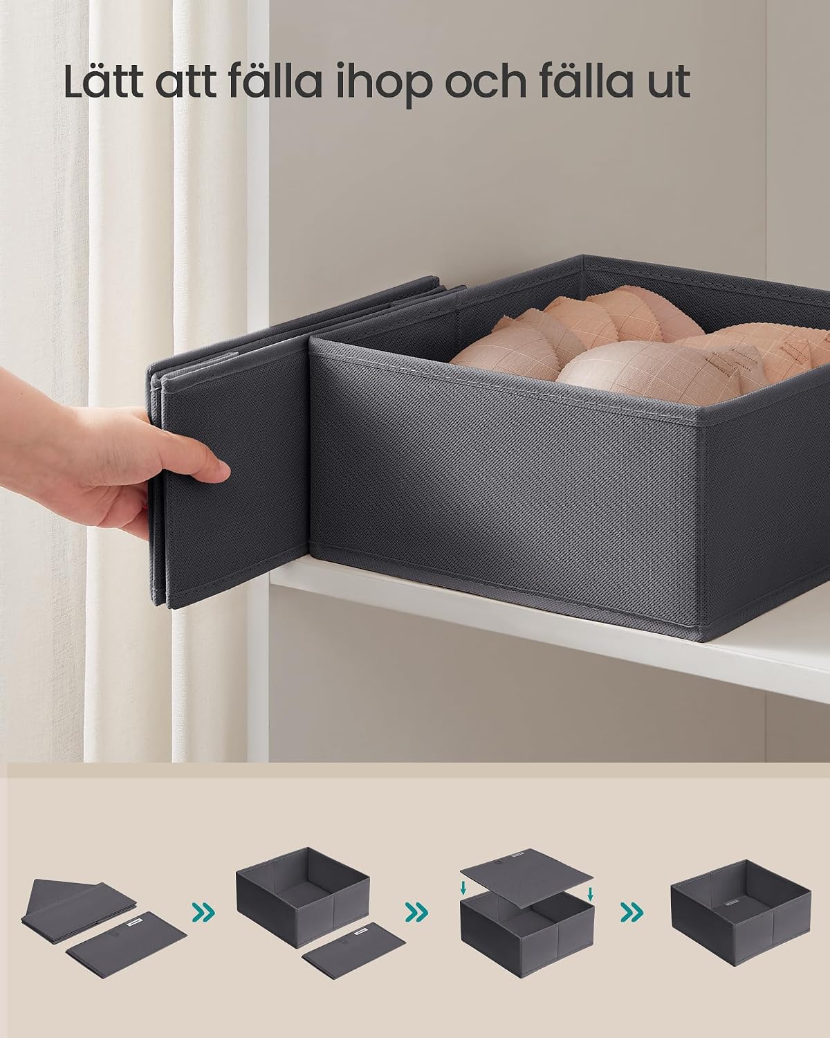 Detalle de SONGMICS lådorganisatörer, hopfällbara tygboxar i tre storlekar, 6-pack