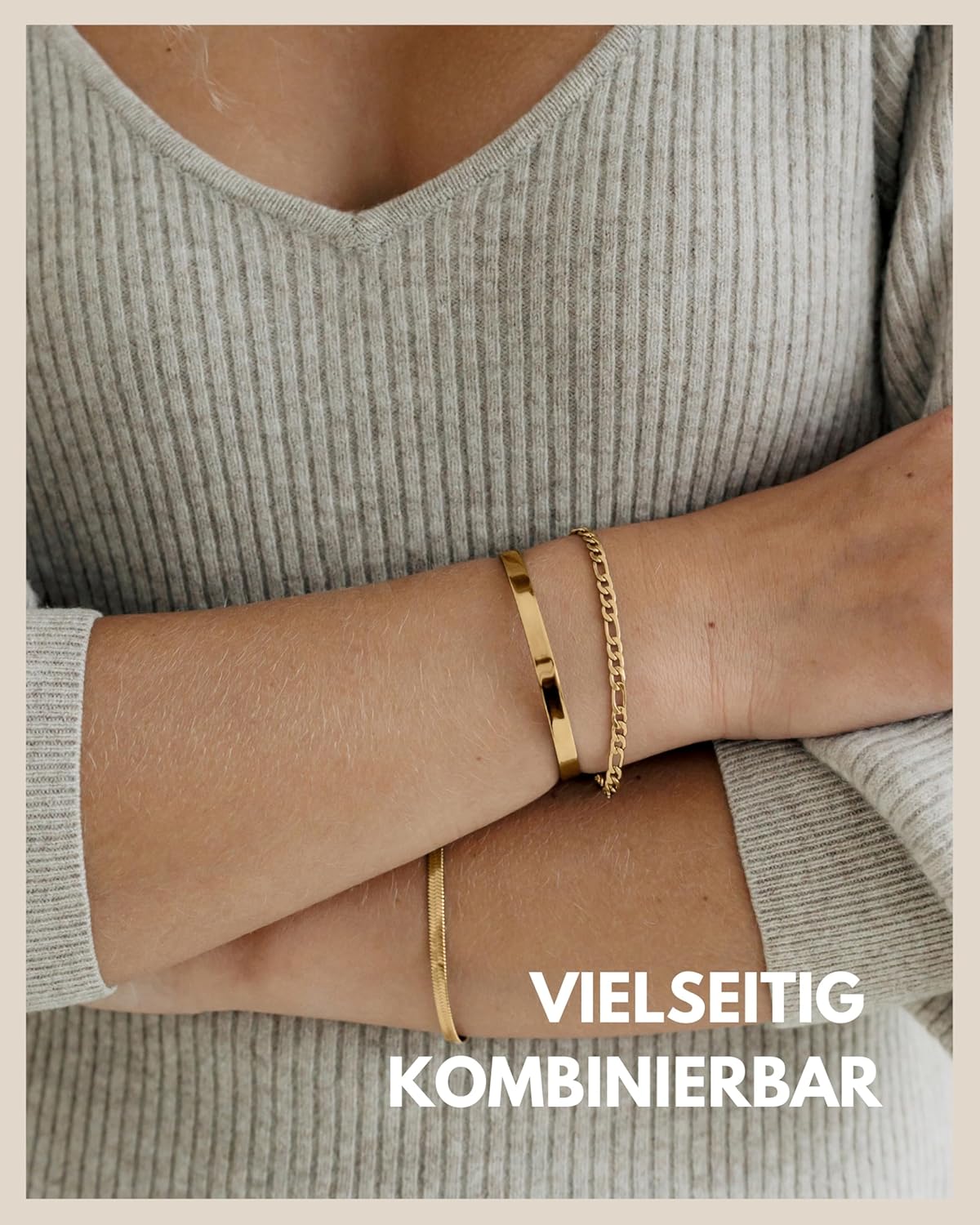 Thumbnail 3 de GD GOOD.designs Armband-Set (3-teilig) aus 316L-Edelstahl – wasserfest, größenverstellbar, Schlange/Glieder/Armreif in Silber, Roségold oder 18K Gold
