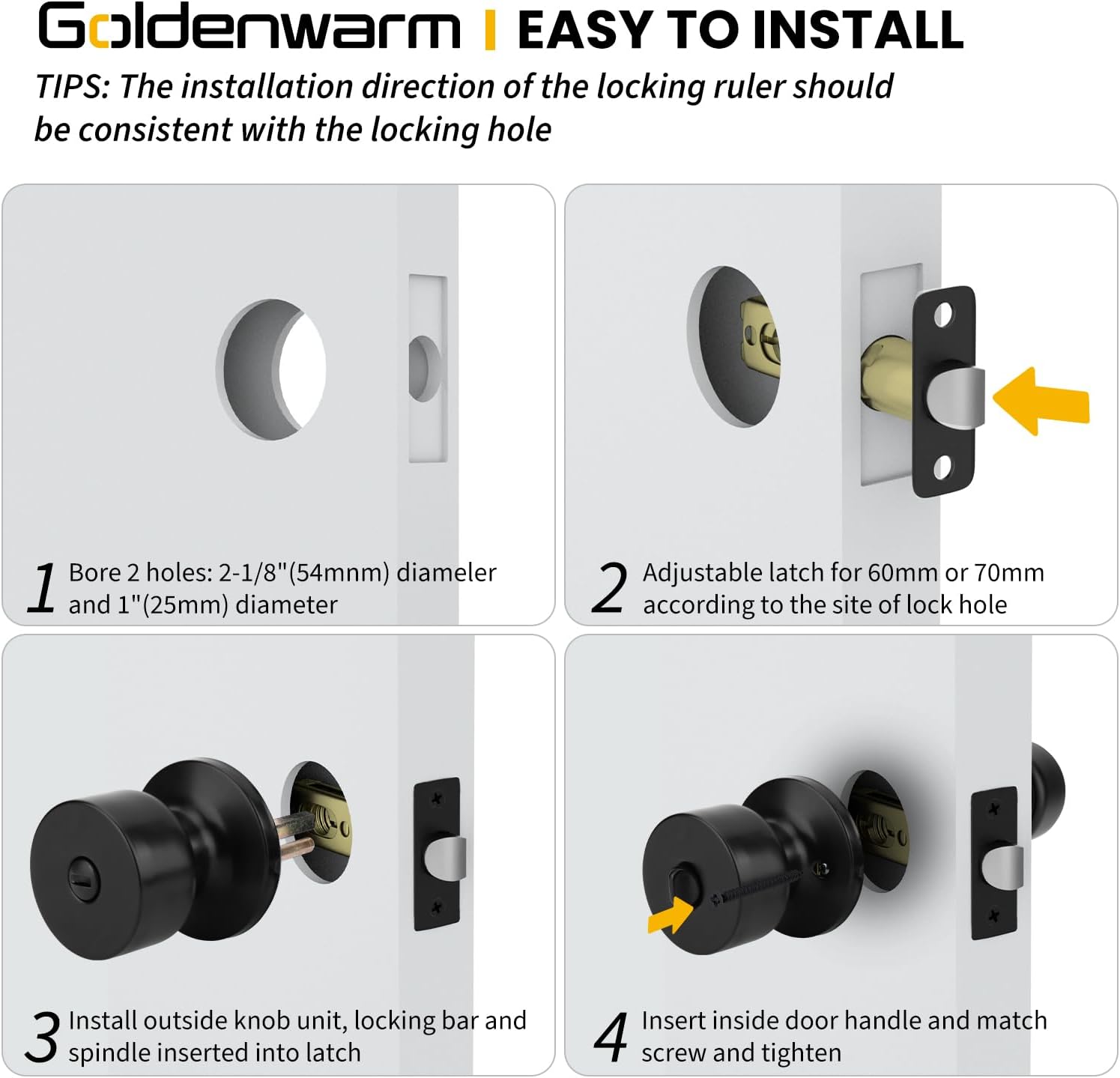 Thumbnail 6 de Goldenwarm Privacy Door Knobs 3-Pack