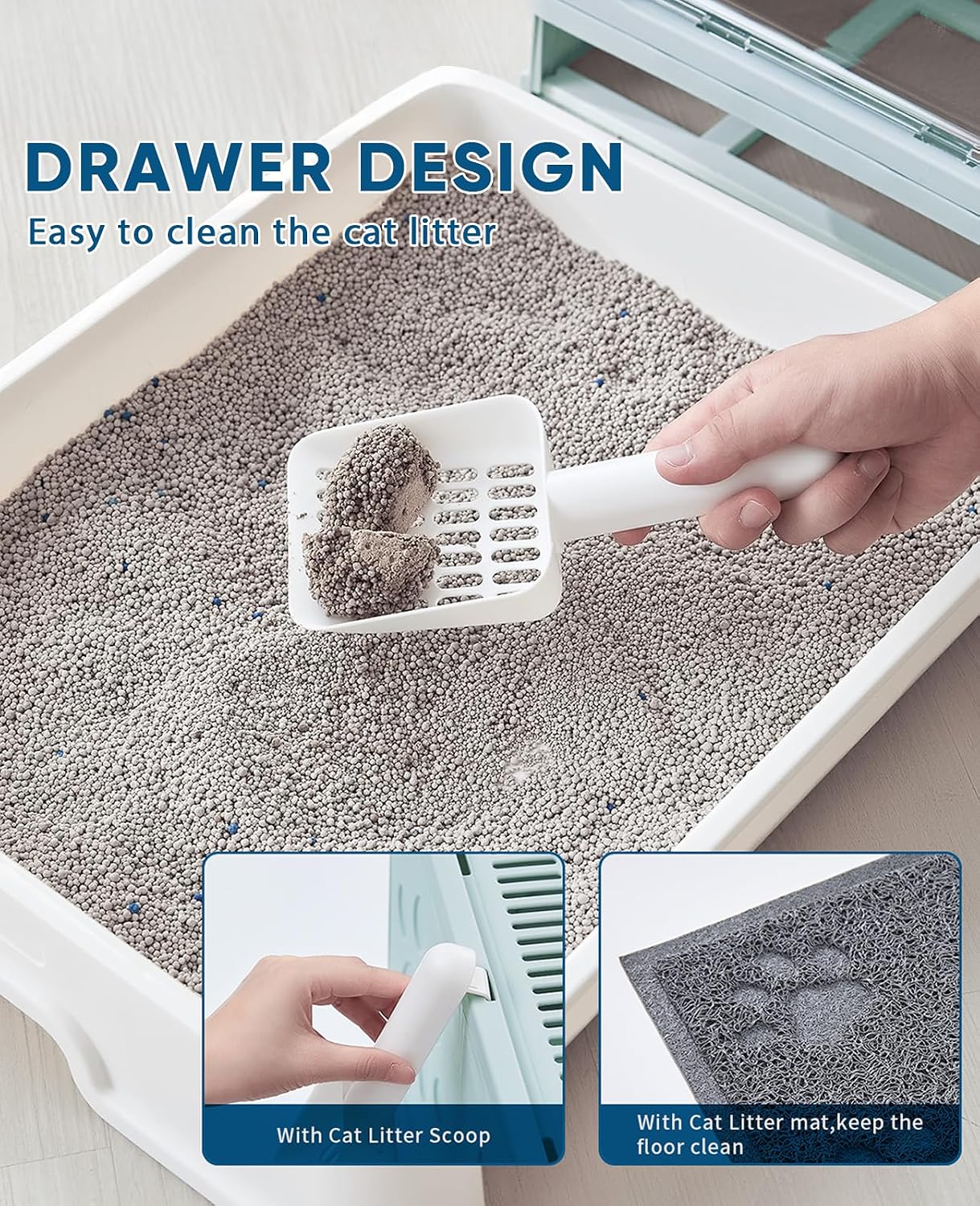 Thumbnail 4 de Medario 01litterbox Covered Cat Litter Box, Blue, with Pull-Out Tray and Mat