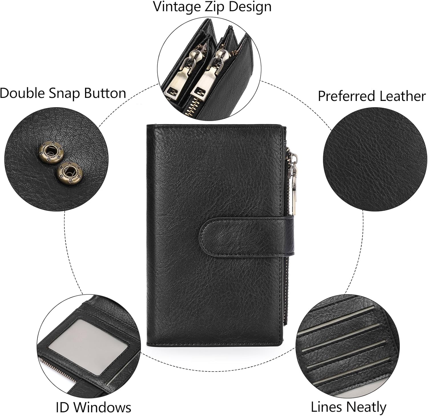 Detalle de GOIACII Leather Purses for Women: Bifold RFID Blocking Wallet with 16 Card Slots and Zip Coin Pockets