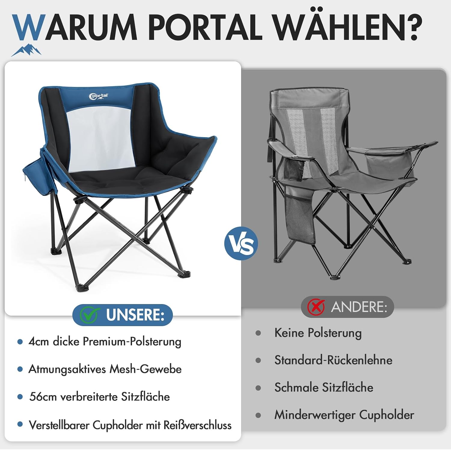 Thumbnail 6 de Portal Campingstuhl Faltbar Klappstuhl Camping Klappbar – XXL mit Armlehnen, 150 kg belastbar