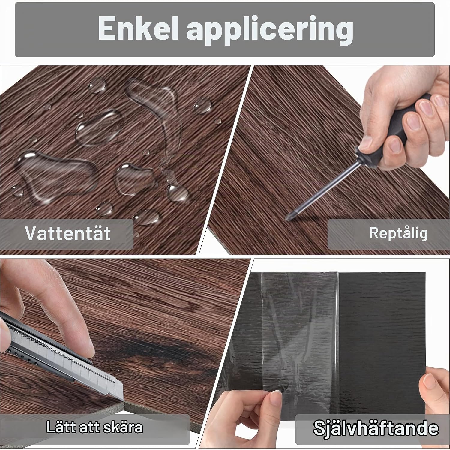 Detalle de UISEBRT självhäftande PVC-golv i brunt träutseende, 18 plankor