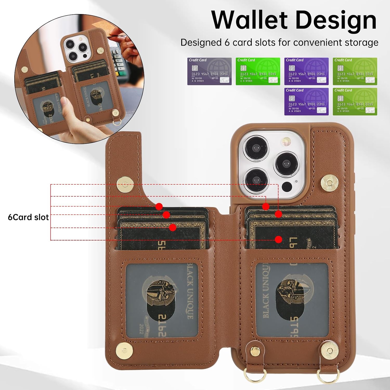 Detalle de Jcxtrombulous iPhone 12 wallet case with RFID and strap