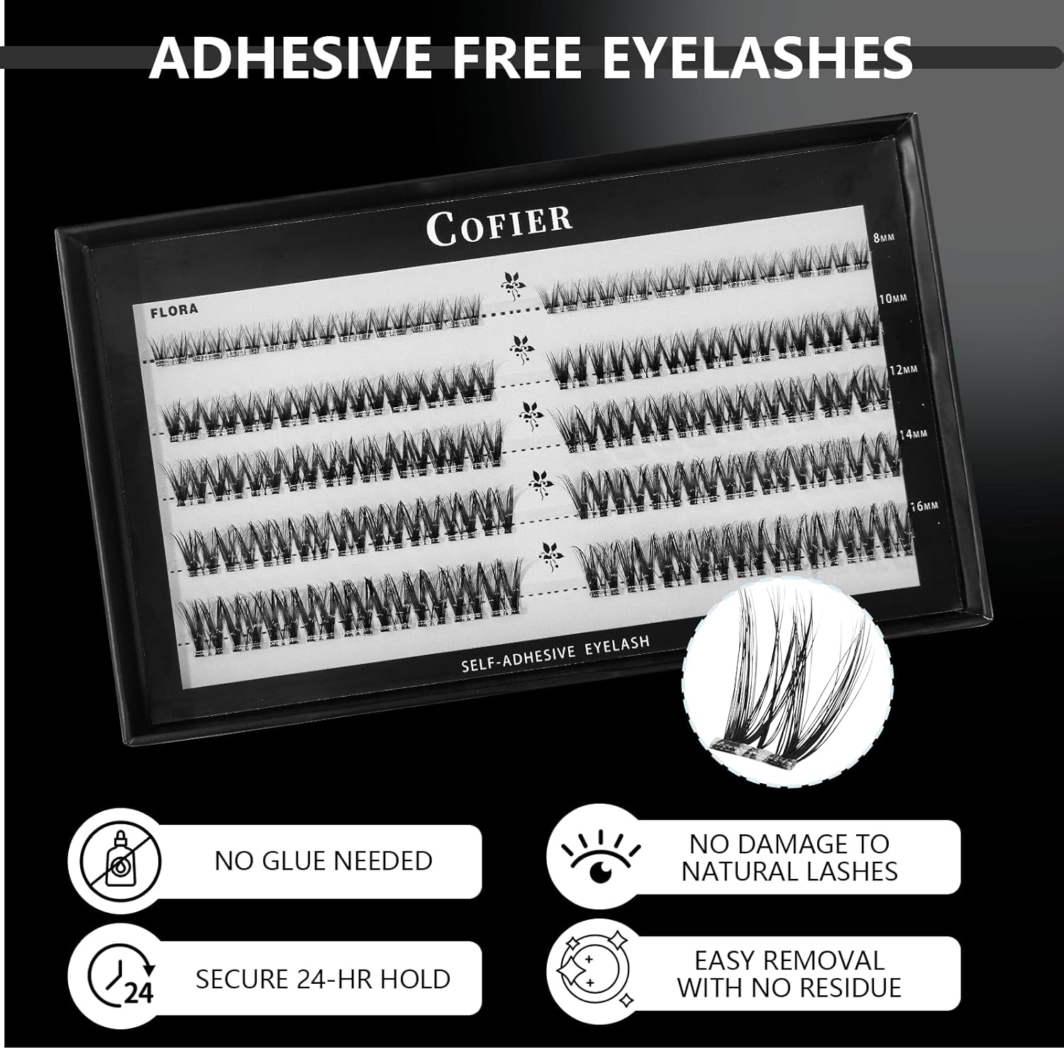 Detalle de Glue-Free Wispy Lash Clusters Kit (90 Pcs) by Cofier — DIY Lash Extensions for Home Use
