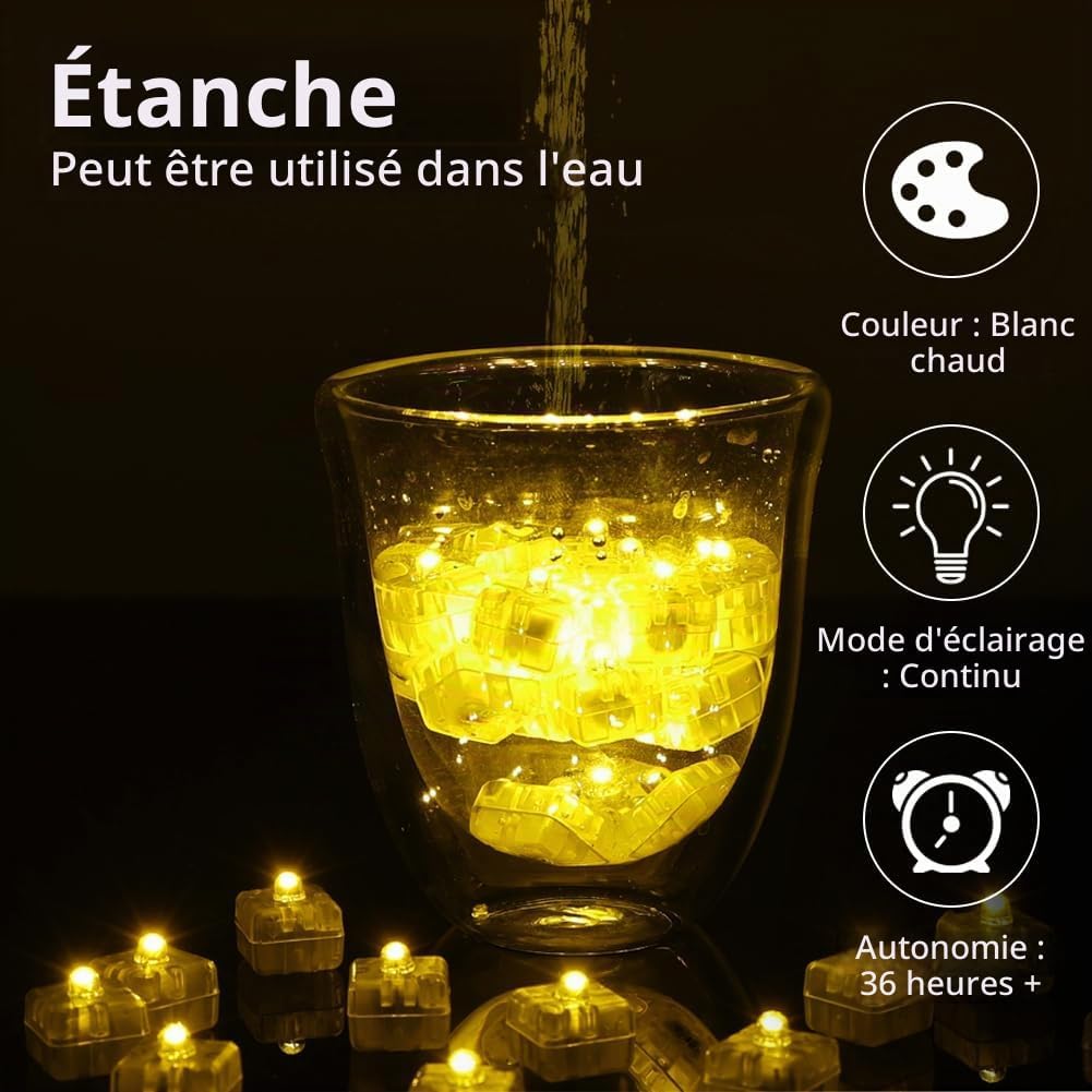 Detalle de AUAUY 30 vierkante mini-ledlampjes voor ballonnen, warmwit constant licht