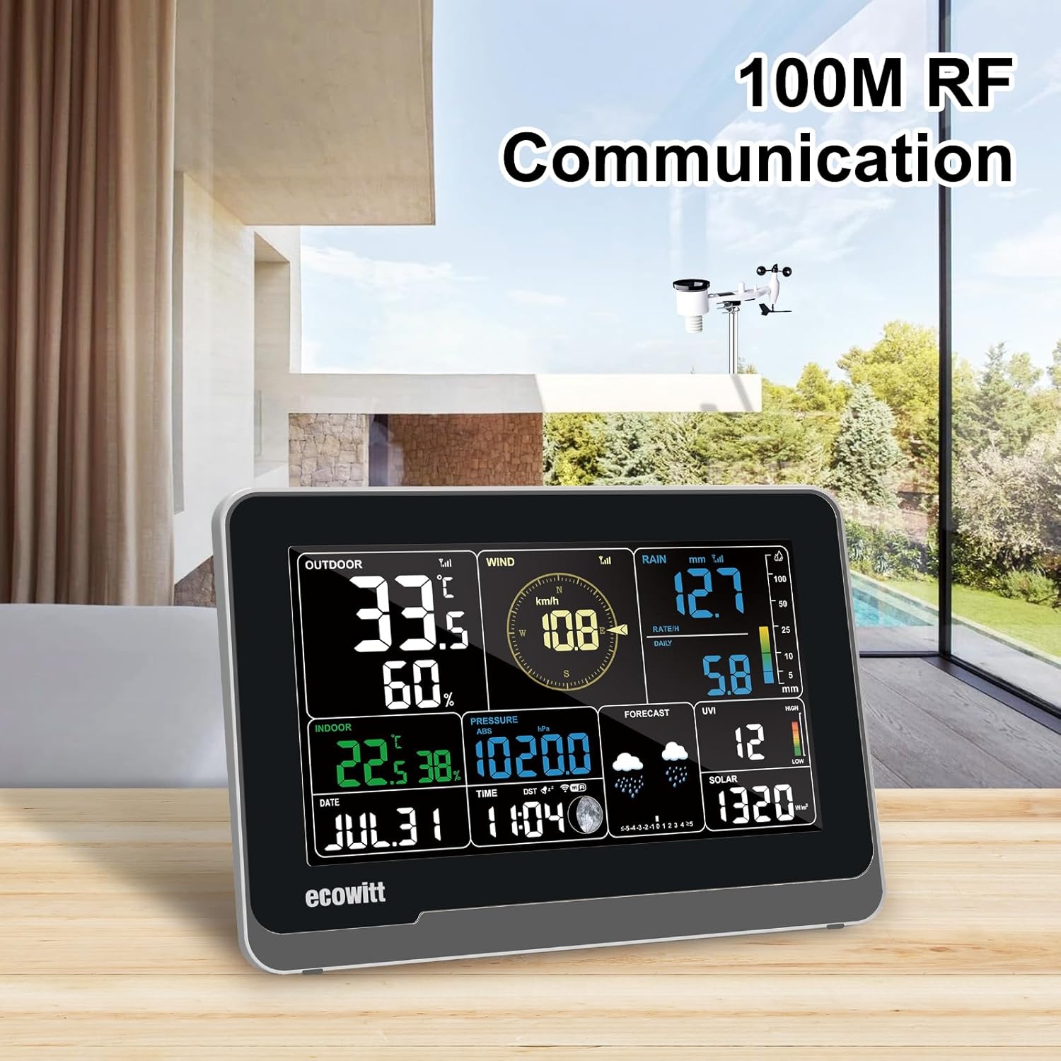 Thumbnail 4 de Ecowitt WS3900 Station météo Wi-Fi 7 en 1 + Console intérieure 7,5" LCD couleur