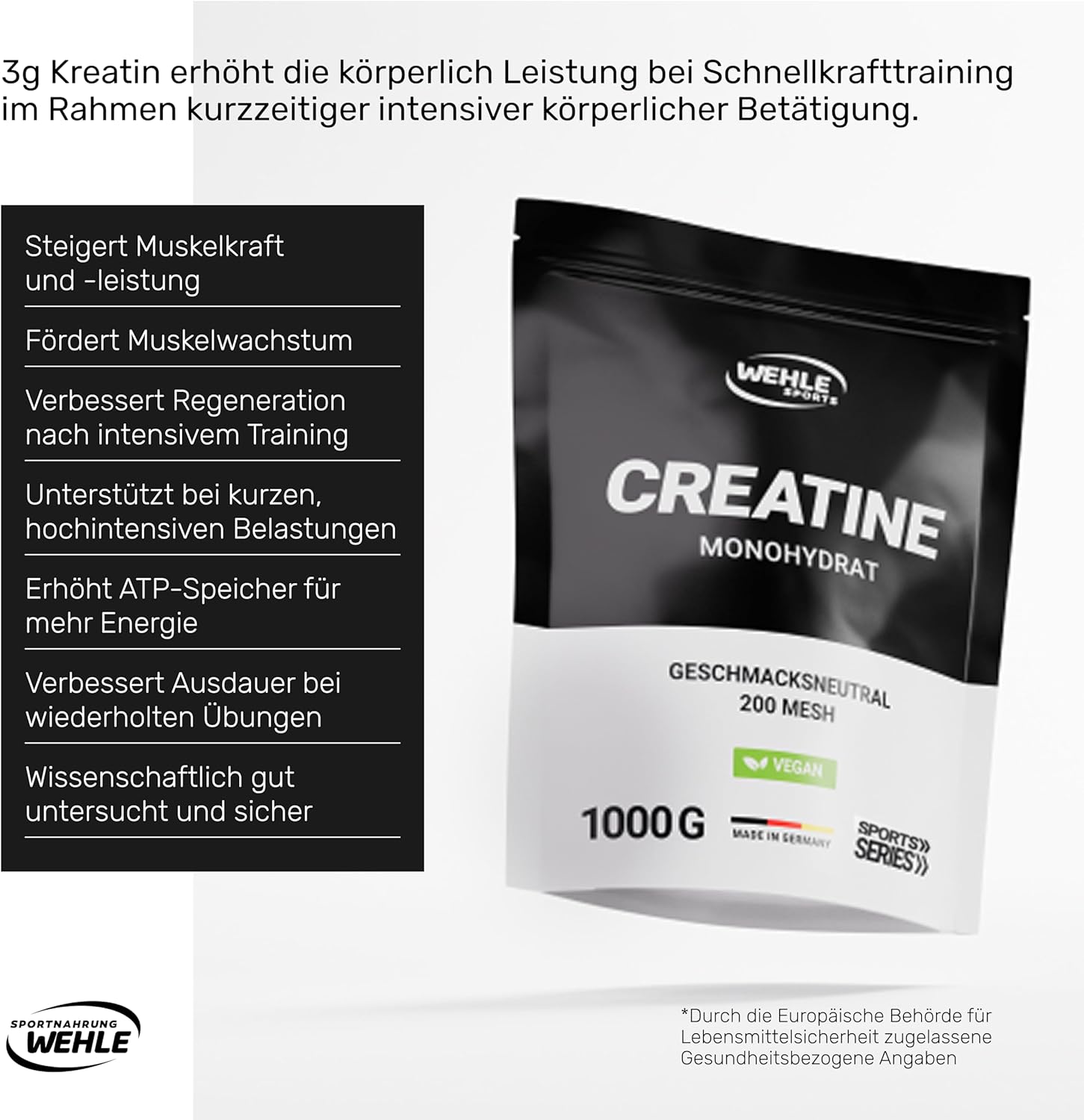 Thumbnail 2 de Wehle Sports Creatin Monohydrat 1kg Pulver