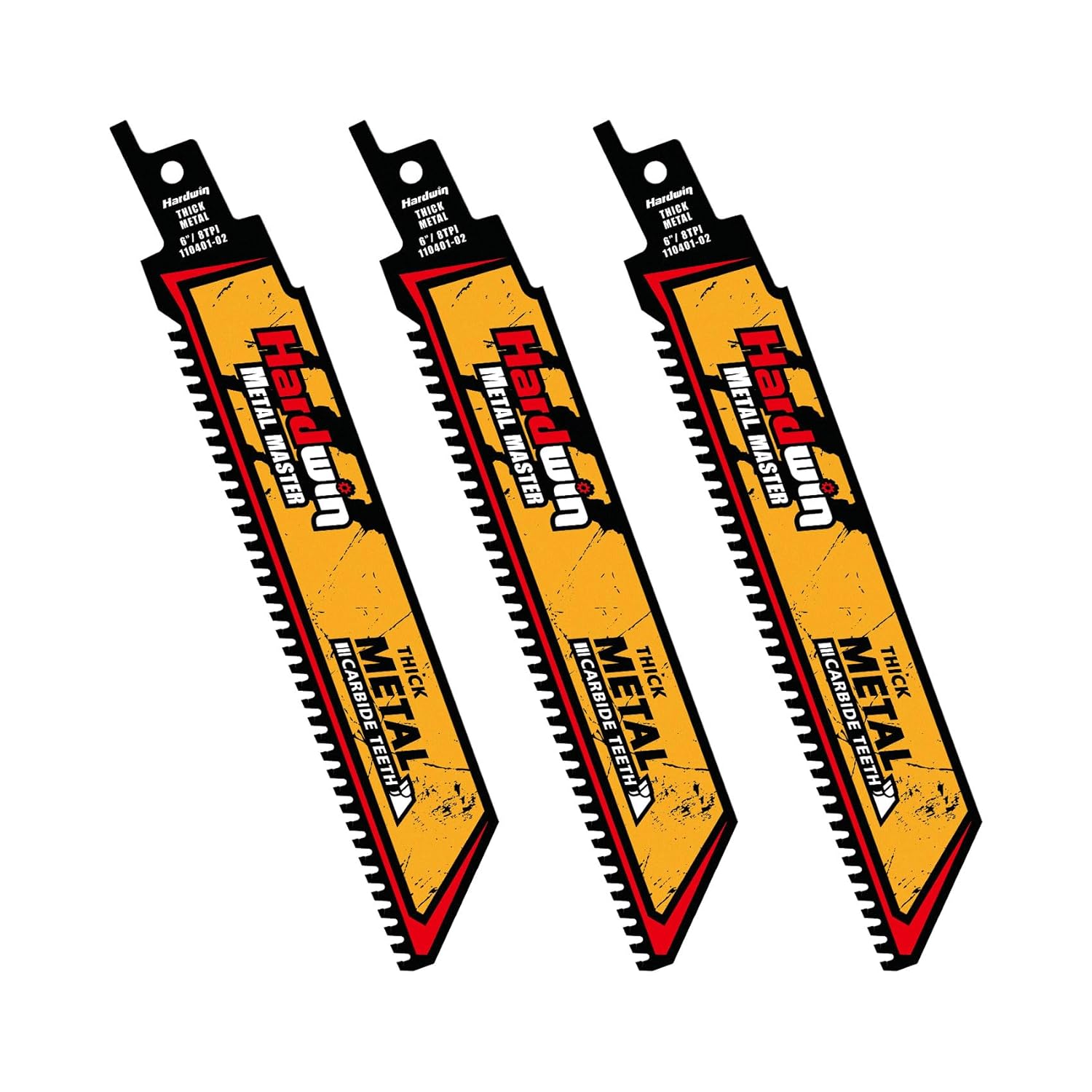 Lot de 3 lames de scie sabre HARDWIN Hardwin 150 mm (6") 8 TPI carbure – pour métal épais, fonte et inox, emmanchement 1/2