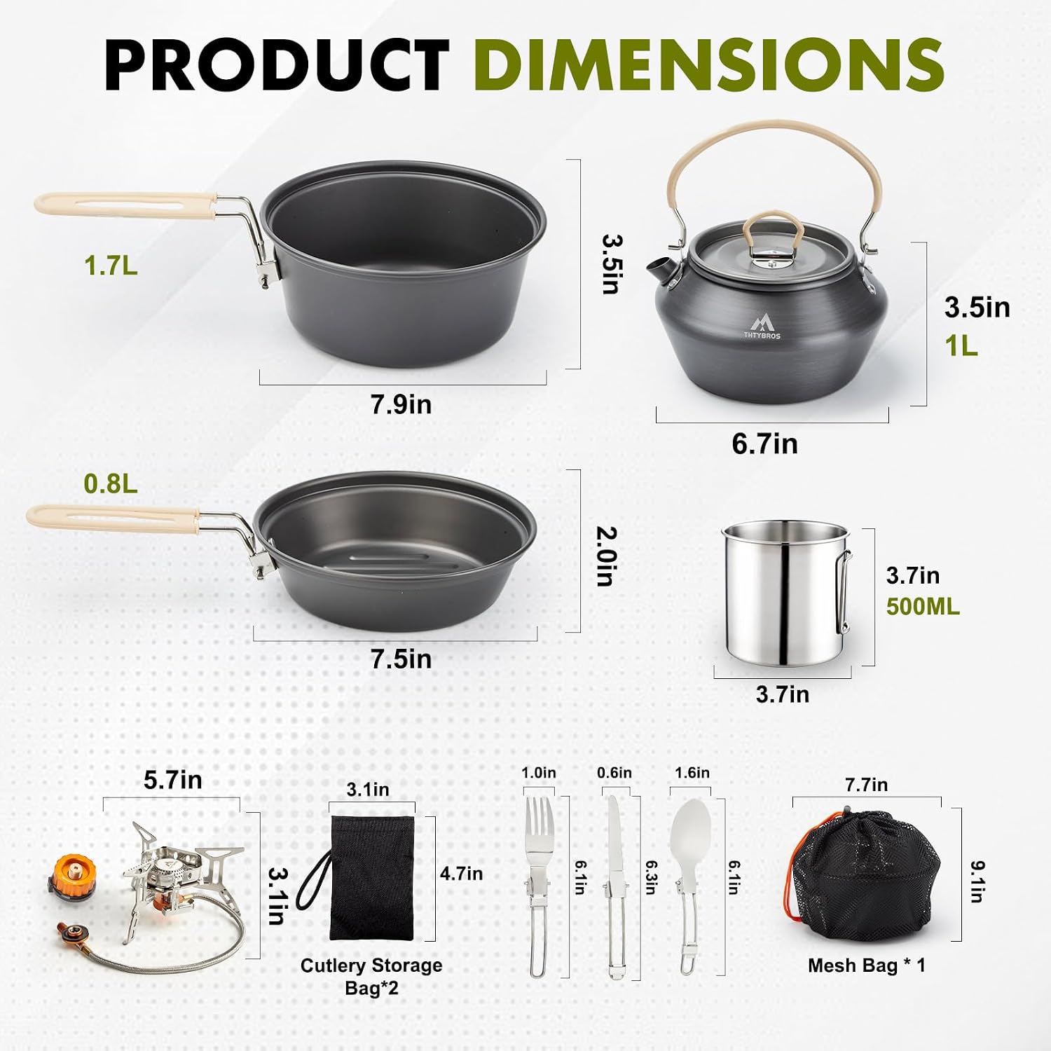 Detalle 2 de THTYBROS Camping Cookware Set with Kettle, Folding Stove and Stainless Steel Utensils
