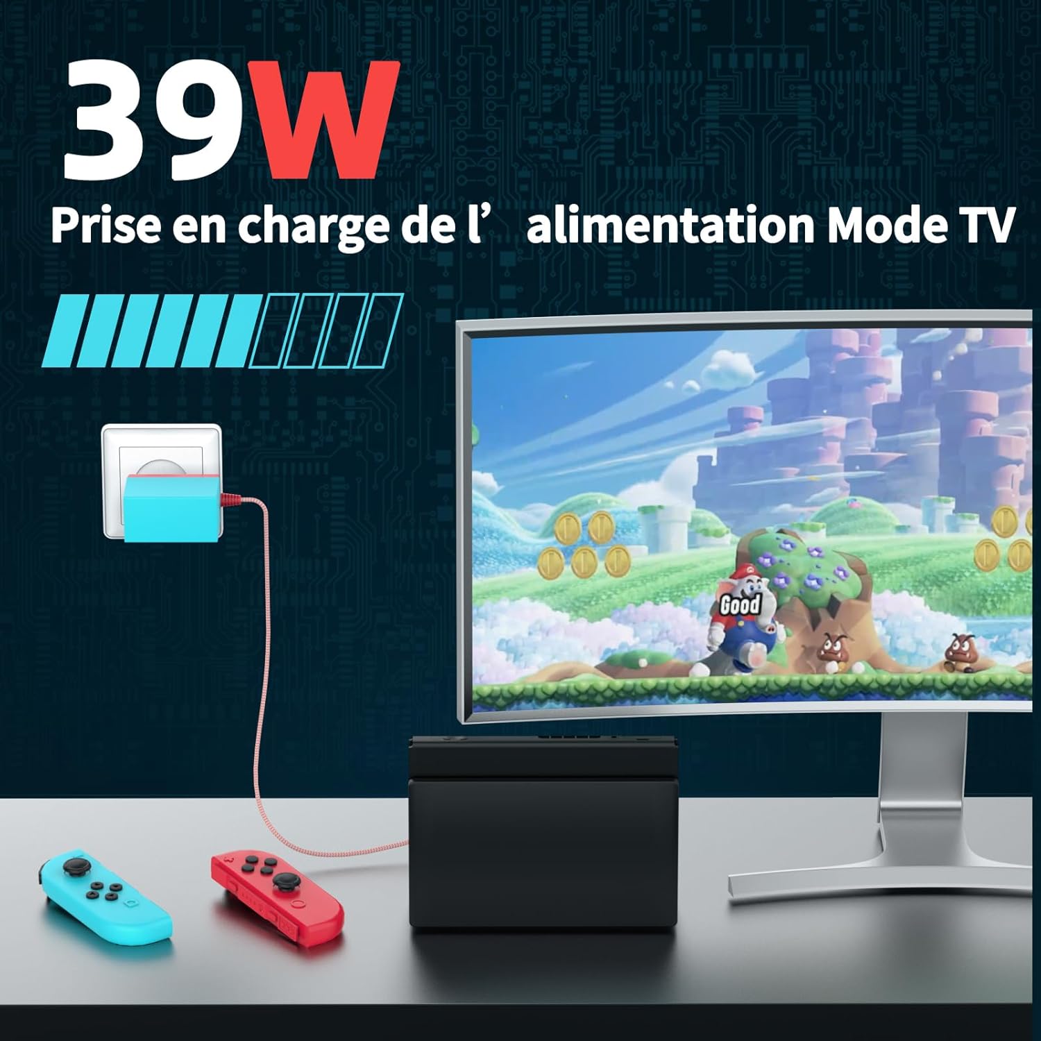 Detalle de Etssembo Chargeur Switch 15V 2,6A — Adaptateur Secteur USB‑C pour Switch Lite / Switch OLED / Switch