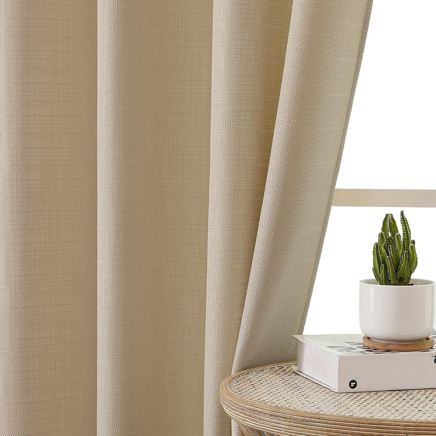 Detalle 2 de Chyhomenyc Camel Curtains, 2 Faux Linen Light-Filtering Panels, 40 x 72 in
