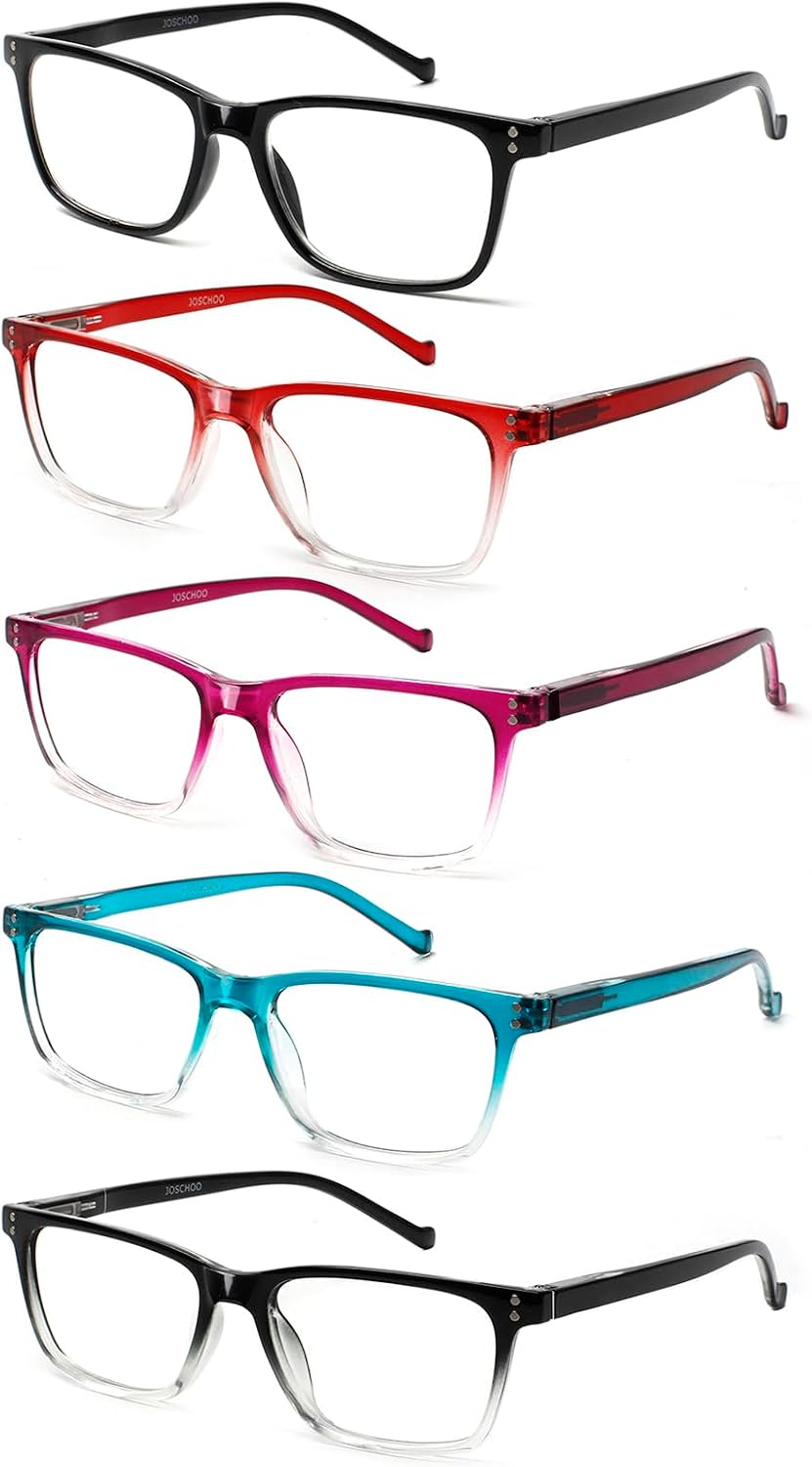 Detalle de JOSCHOO 5-Pack Reading Glasses with Spring Hinges and Rectangular Frames