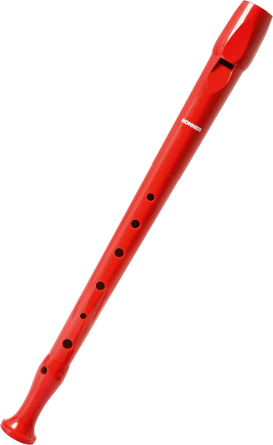 Detalle de Hohner Flauta dulce 9508 roja con funda verde y transparente