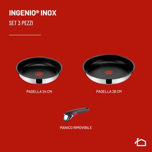 Detalle de Lagostina Ingenio Inox Set Padelle 3 Pz: Antiaderente e Manico Rimovibile
