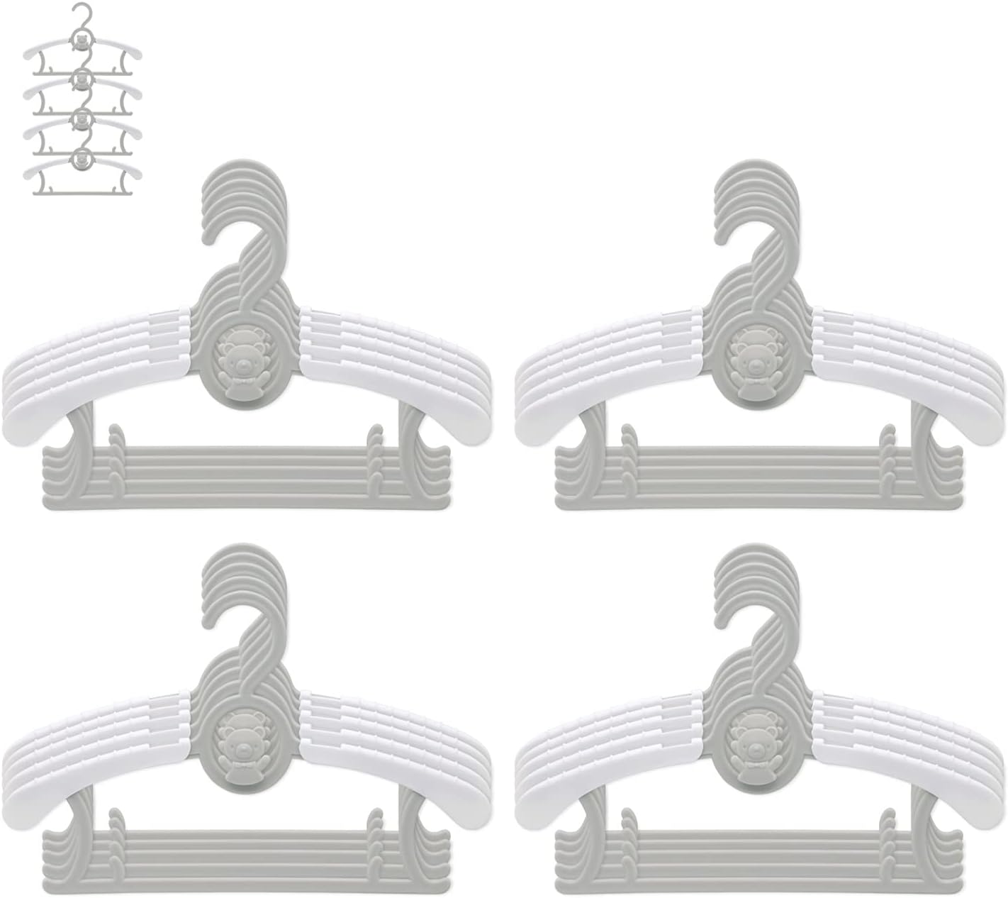JSF Mitwachsende Kleiderbügel Kinder, Set20 – stapelbare Hakenbügel mit rutschfestem Design (Grau + Weiss)
