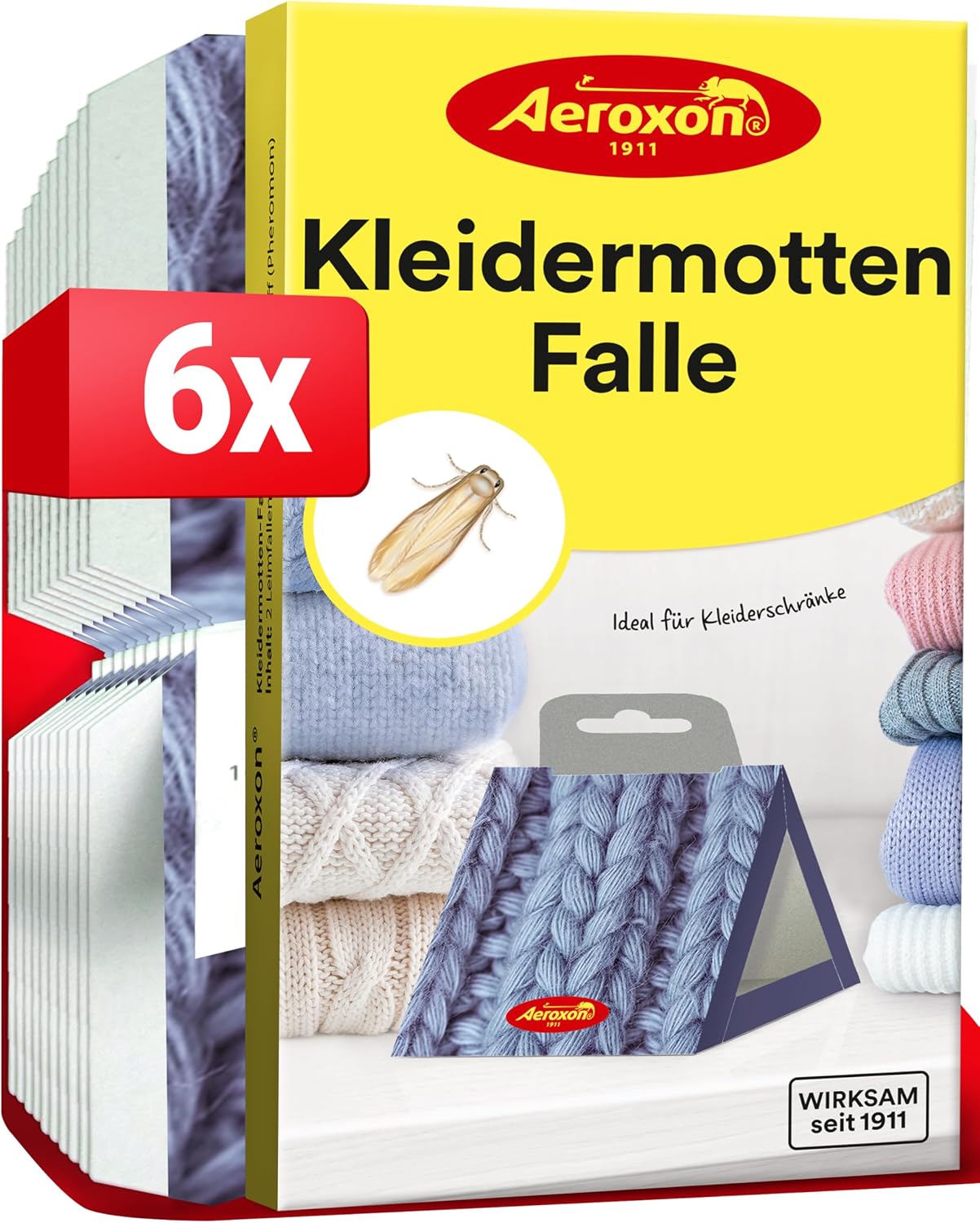 Detalle de Aeroxon Mottenfalle Kleidermotten – 6er Set Pheromonfallen für Kleiderschrank