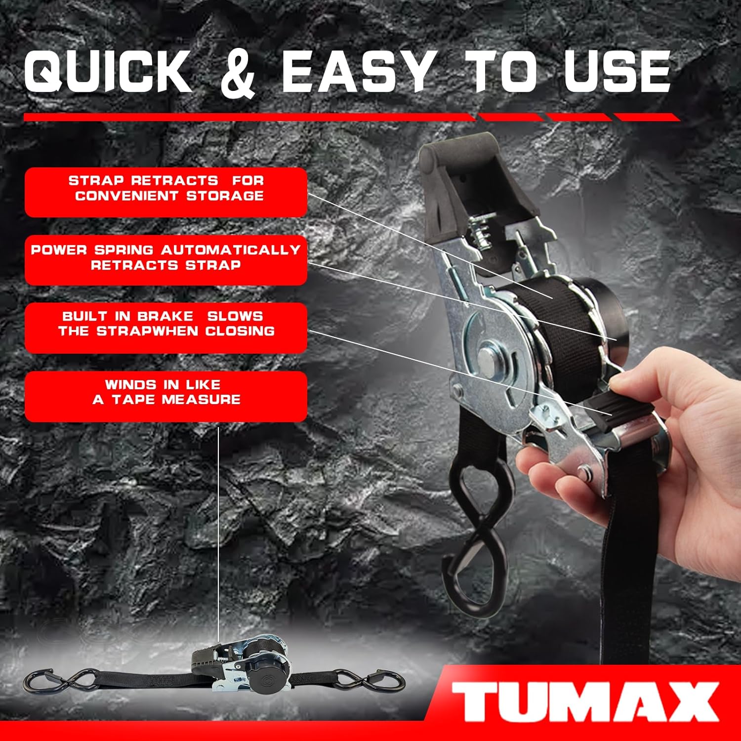 Thumbnail 3 de TUMAX Retractable Ratchet Straps (2-Pack) with S-Hooks