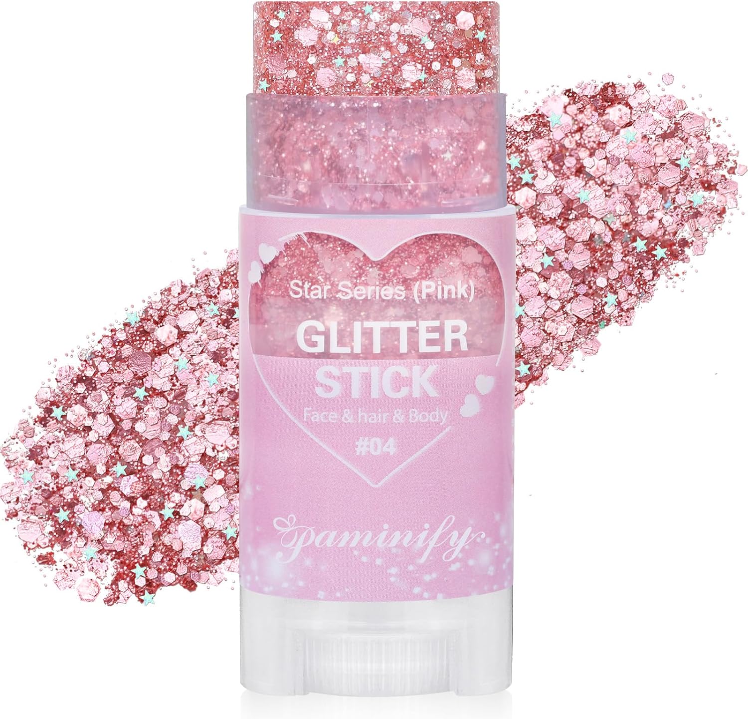 Detalle de paminify Pink Glitter Stick for Hair, Face, and Body, Waterproof Hexagonal Sparkle
