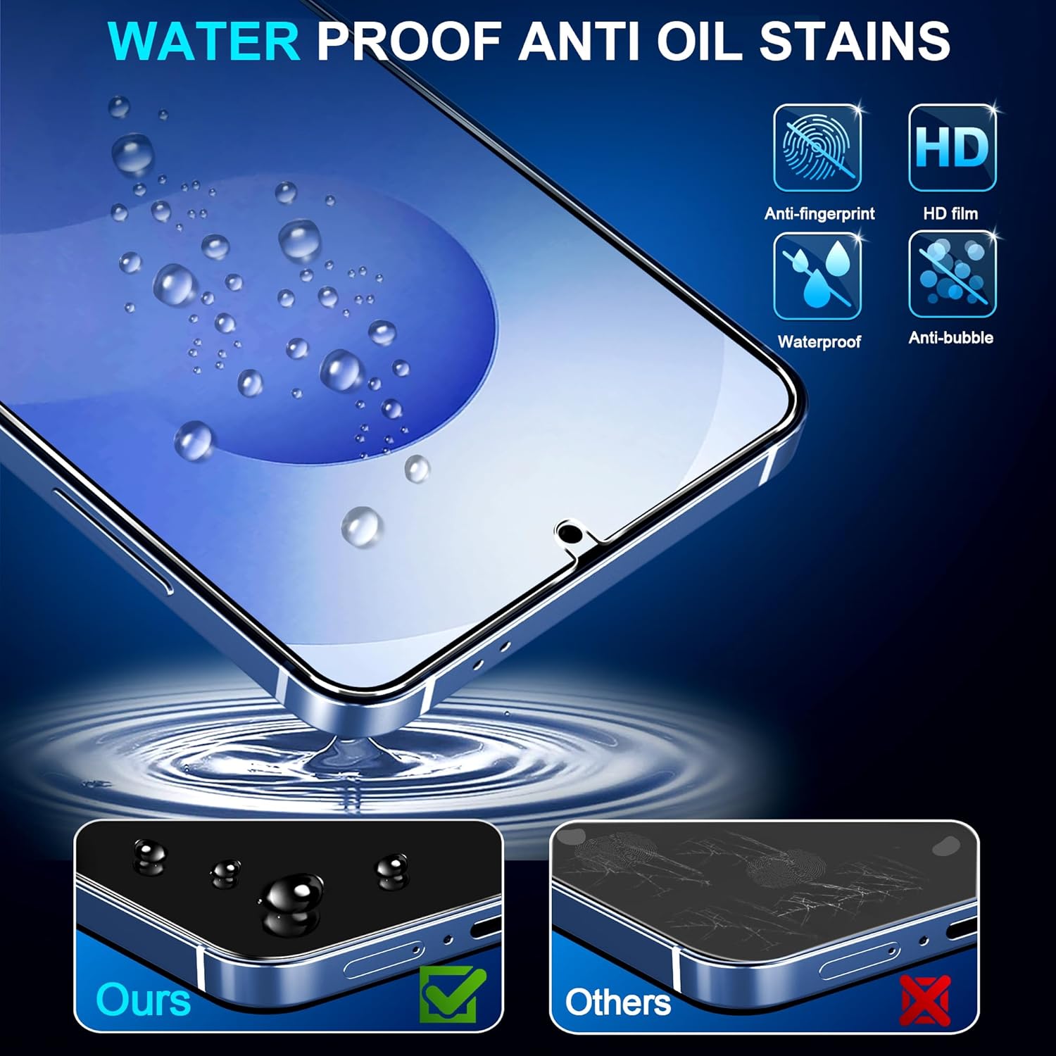 Thumbnail 6 de [3+3 Pack] Galaxy S25 FE Tempered Glass Screen Protectors (HD Clear, Fingerprint Support, 3D Curved)