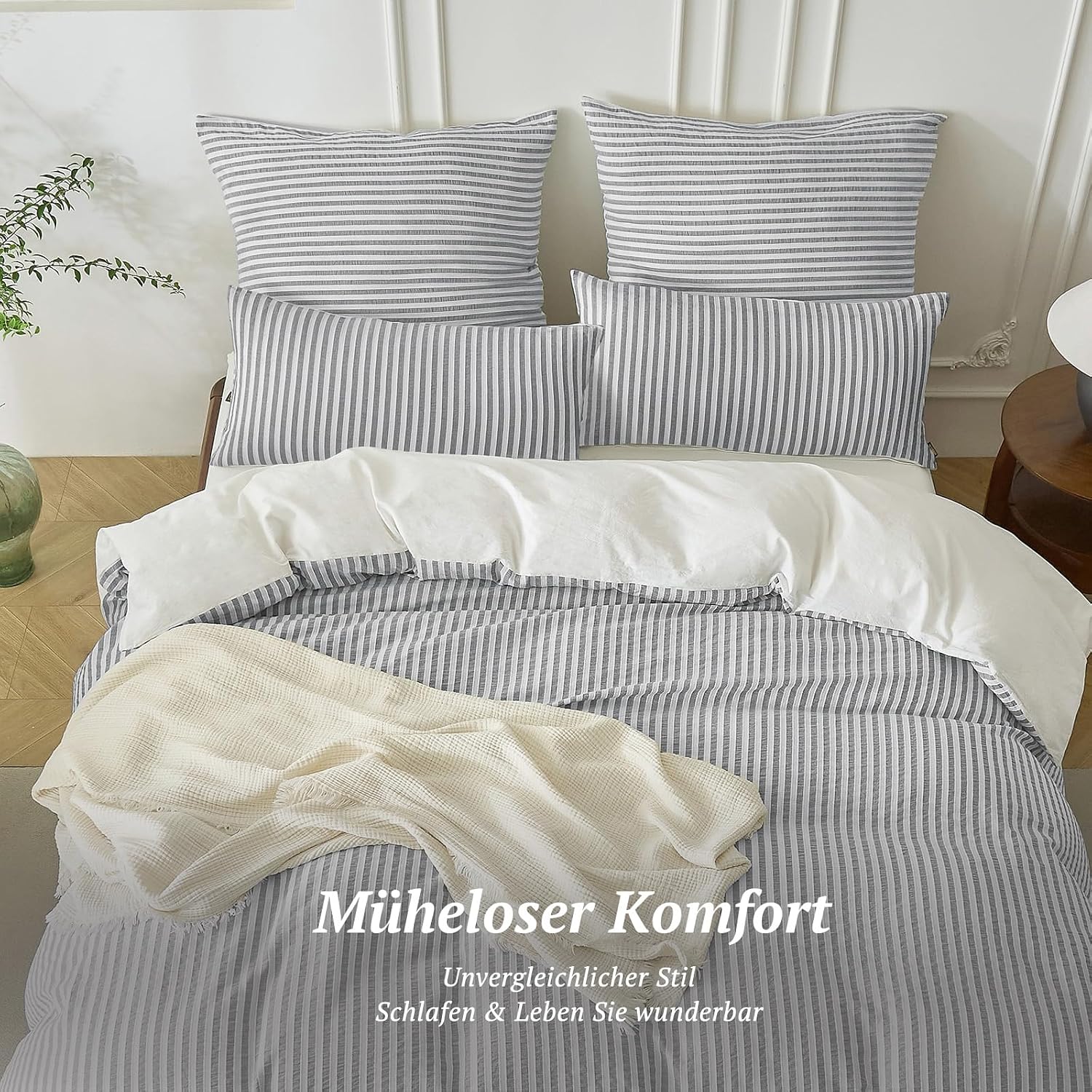 Thumbnail 6 de SOULFUL Bettwäsche 155x220 Baumwolle Gestreift