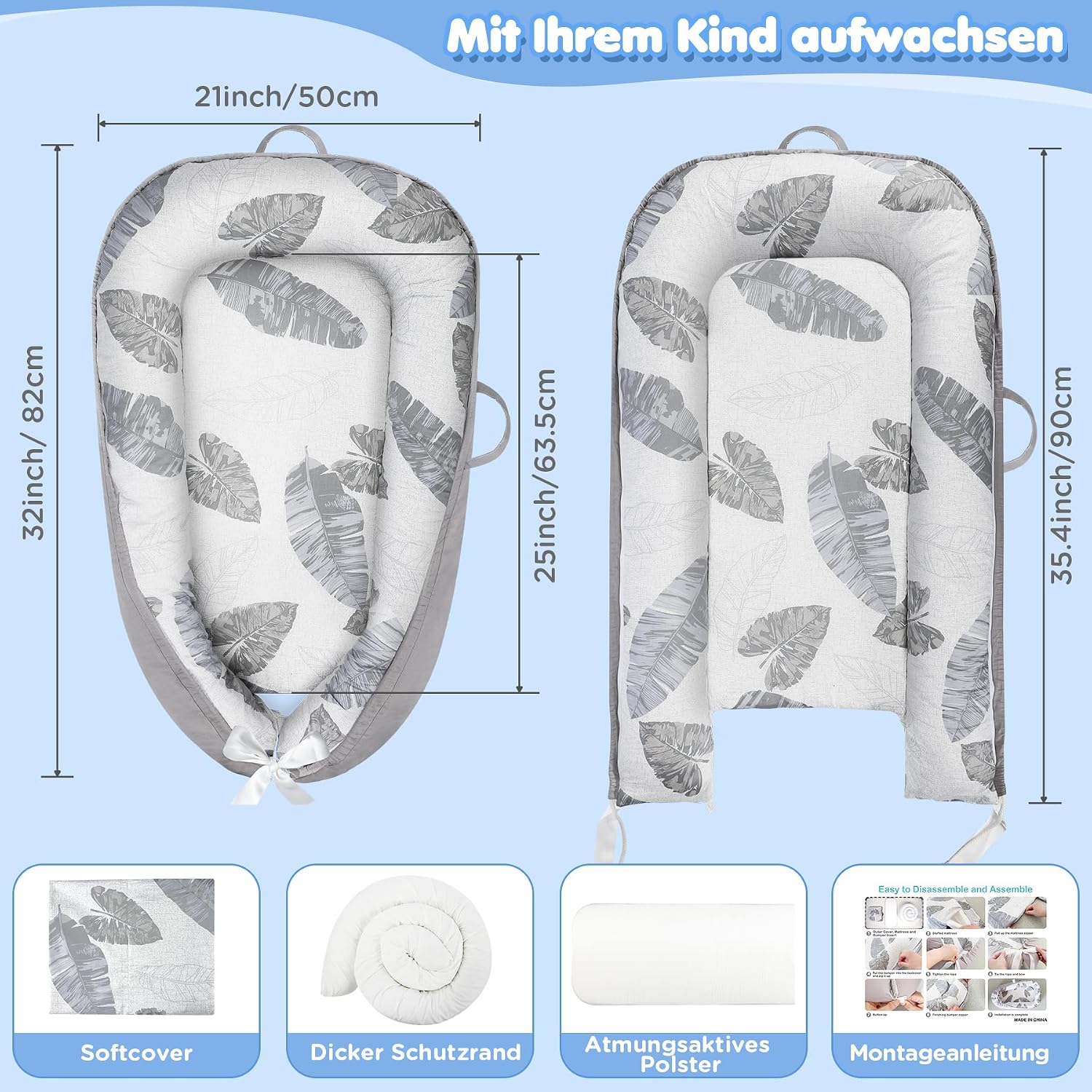 Detalle de URMYWO Babynest 90x50 cm Kokon für Neugeborene