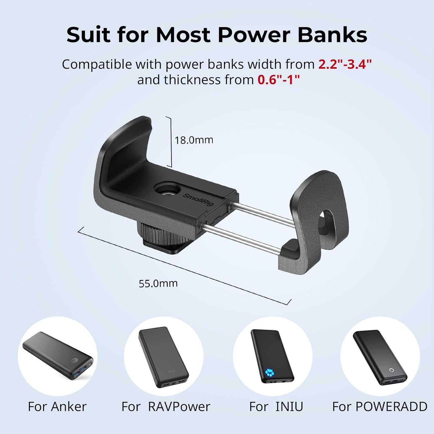 Thumbnail 1 de SMALLRIG Powerbank-Halterung 4600 mit Blitzschuhhalterung, Klemmhalterung und verstellbarer Klemme