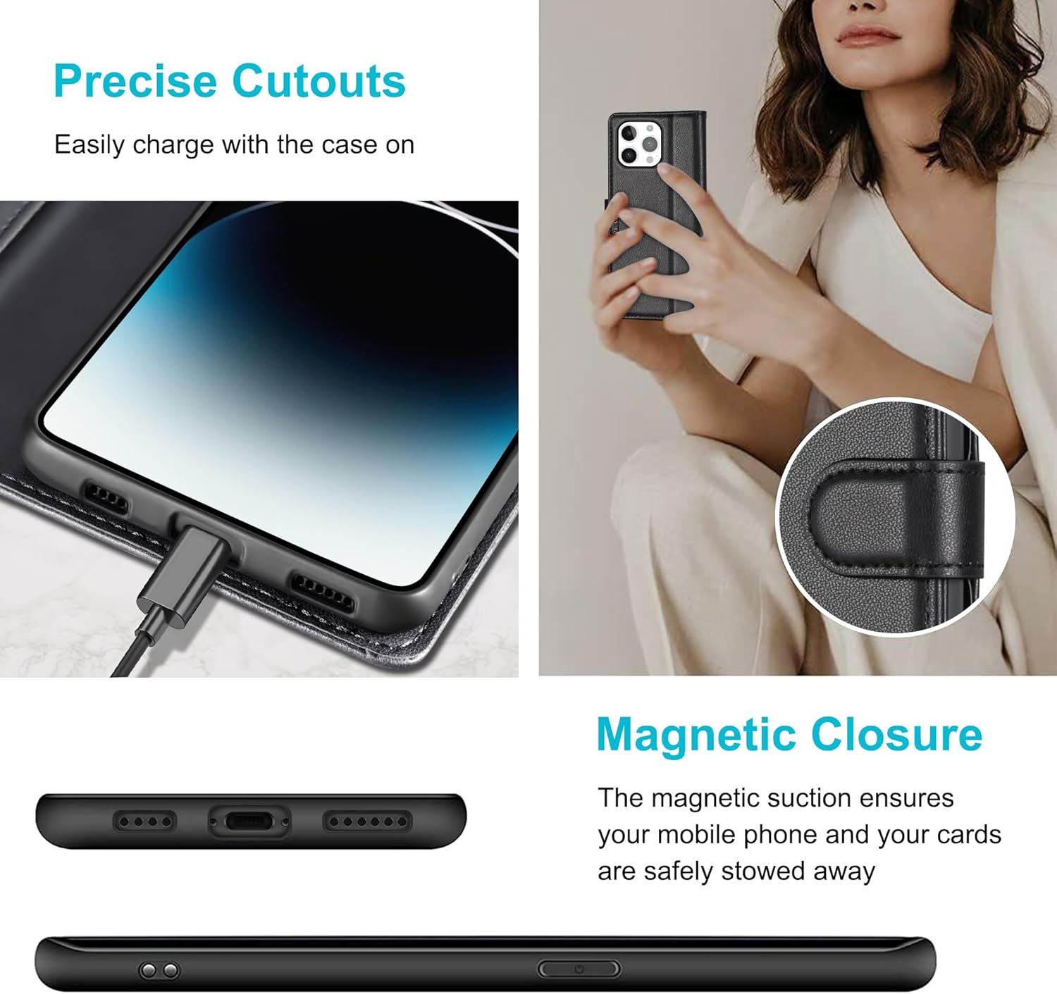 Thumbnail 4 de Kuafcase Wallet Case for iPhone 14 Pro Max with 4 Card Slots, Magnetic Closure and Kickstand – Black