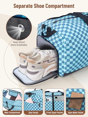 Thumbnail 3 de Lekesky Large Foldable Travel Duffel Bag 80L – Waterproof, with Shoes Compartment and Dry-Wet Pocket (Green Checkerboard)