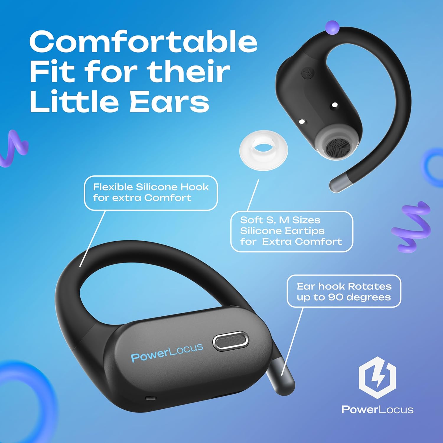 Thumbnail 5 de PowerLocus Kids Wireless Open-Ear Headphones (Blue)