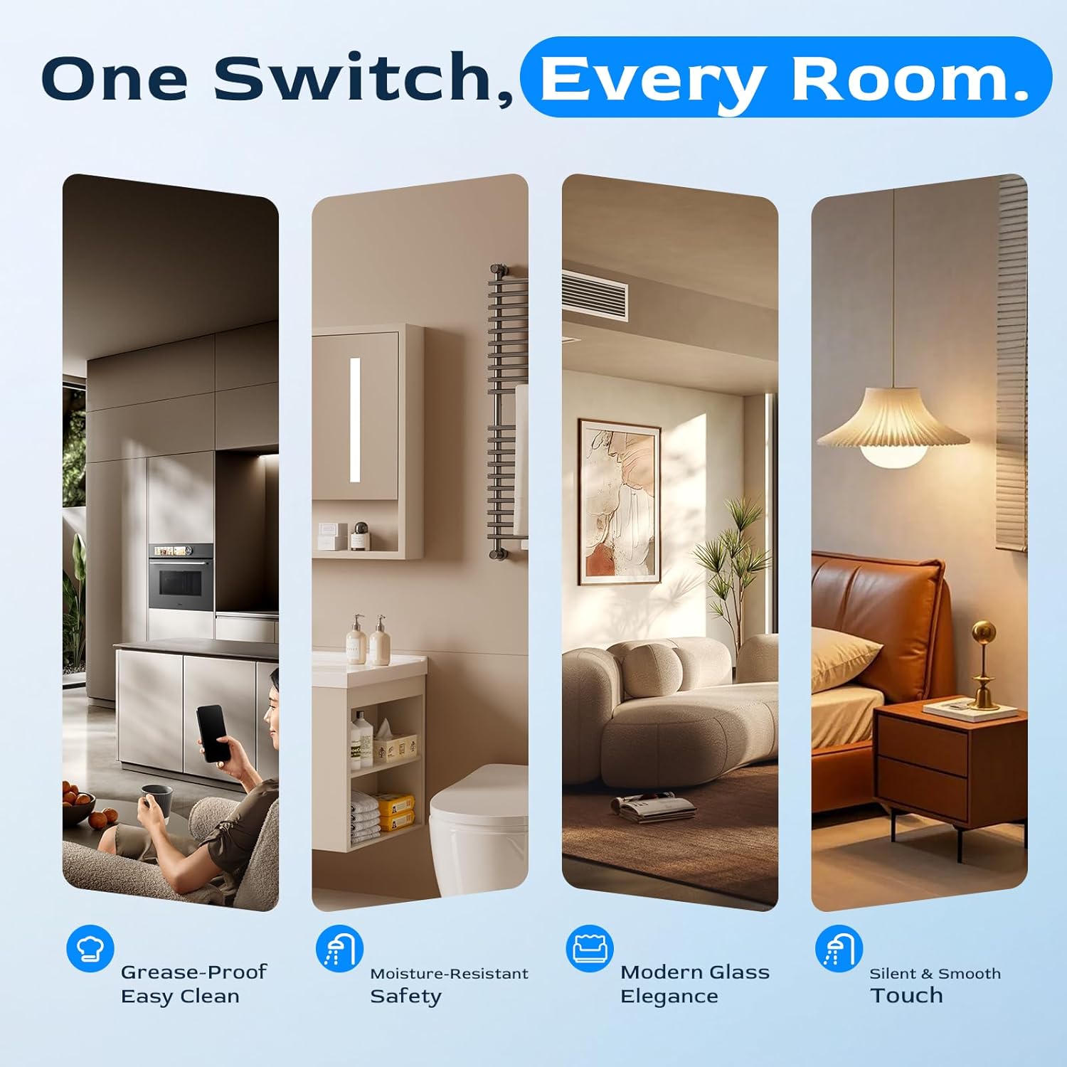 Thumbnail 3 de BSEED Touch Lichtschalter mit Steckdose (1-fach, 1-Weg) Unterputz, mit LED-Anzeige, Glasrahmen, weiß