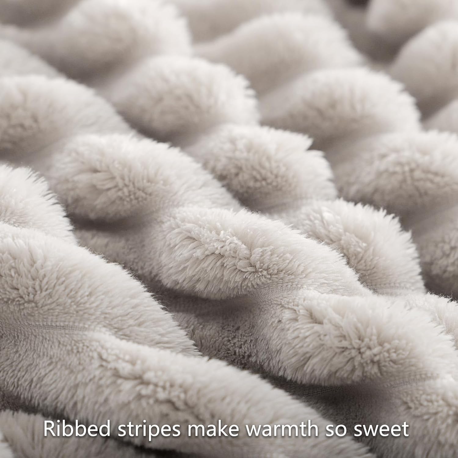 Thumbnail 5 de RUIKASI Fleece Throw Blanket for Sofa – Beige, 130x150cm, Soft 300gsm with 3D Ribbed Design