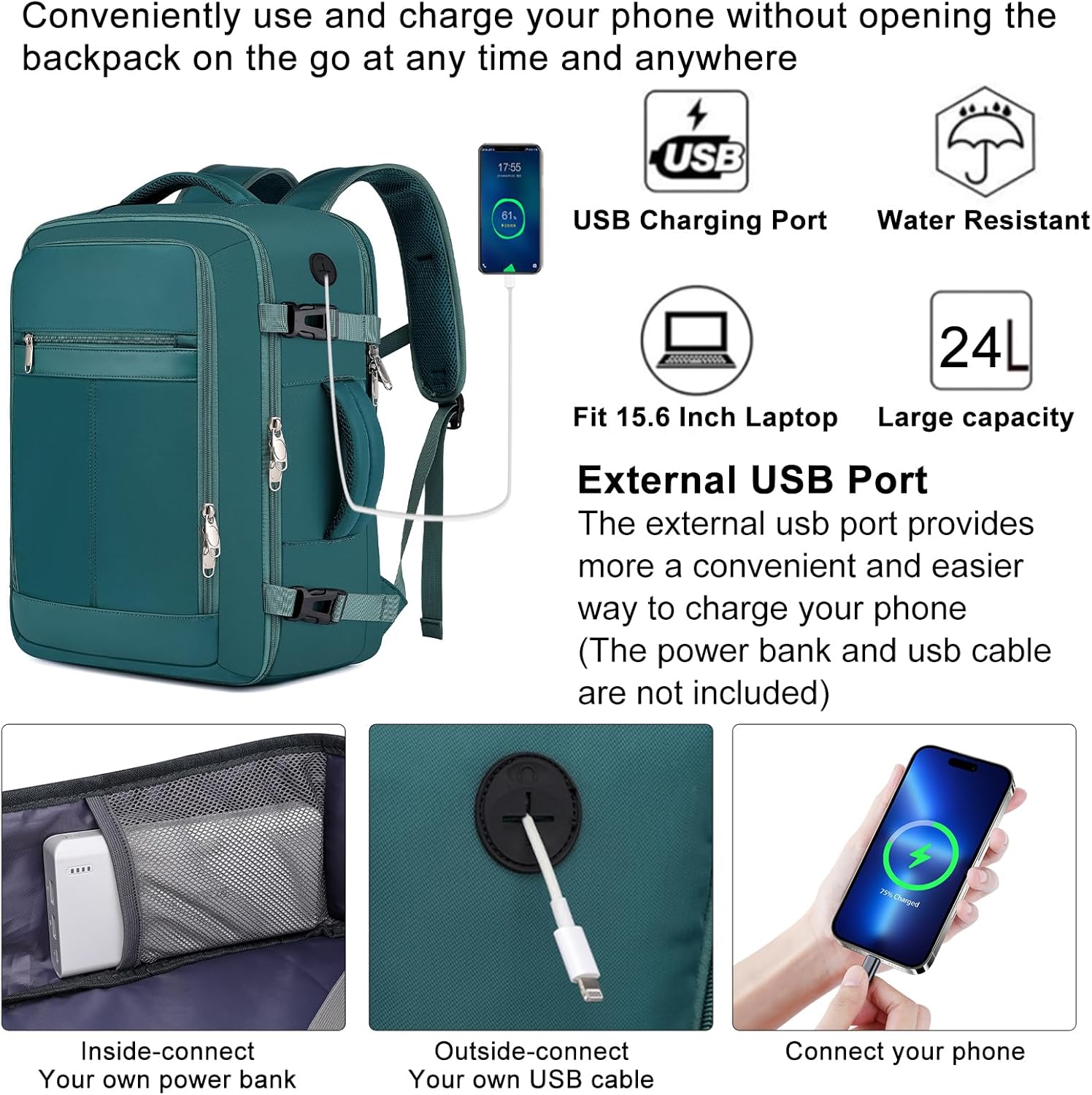 Thumbnail 4 de EZUOLA Carry On Backpack: 25L Travel Backpack for Women, Flight-Approved Underseat Organizer