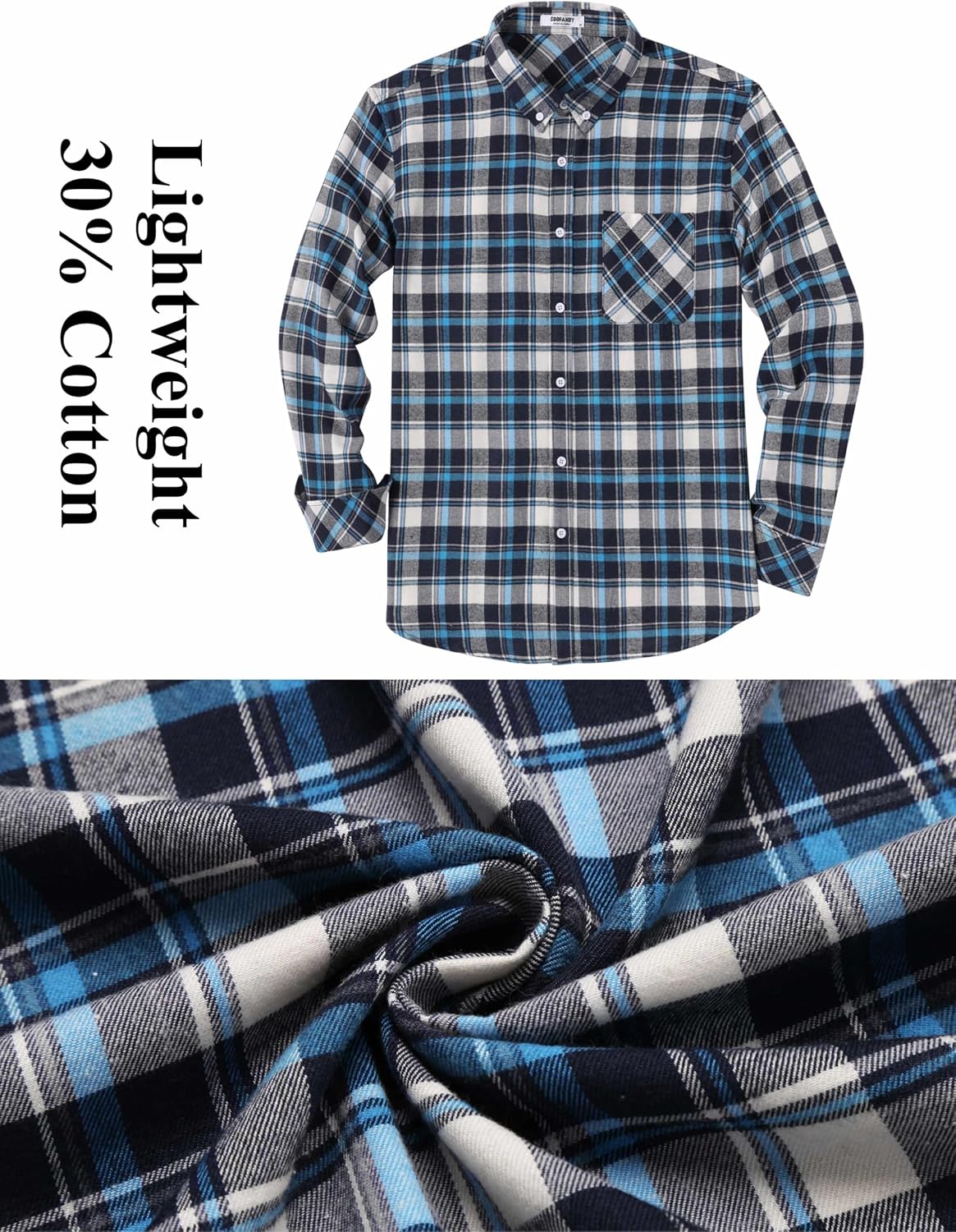 Thumbnail 4 de COOFANDY Flannel Shirt Casual Cotton Pocket