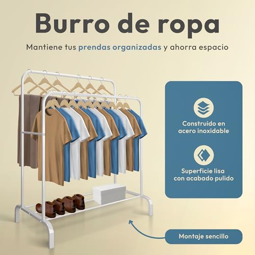 Detalle de JUPPLIES Burro Ropa Resistente – Perchero Burro Doble con Soporte (Blanco, Sin Ruedas)
