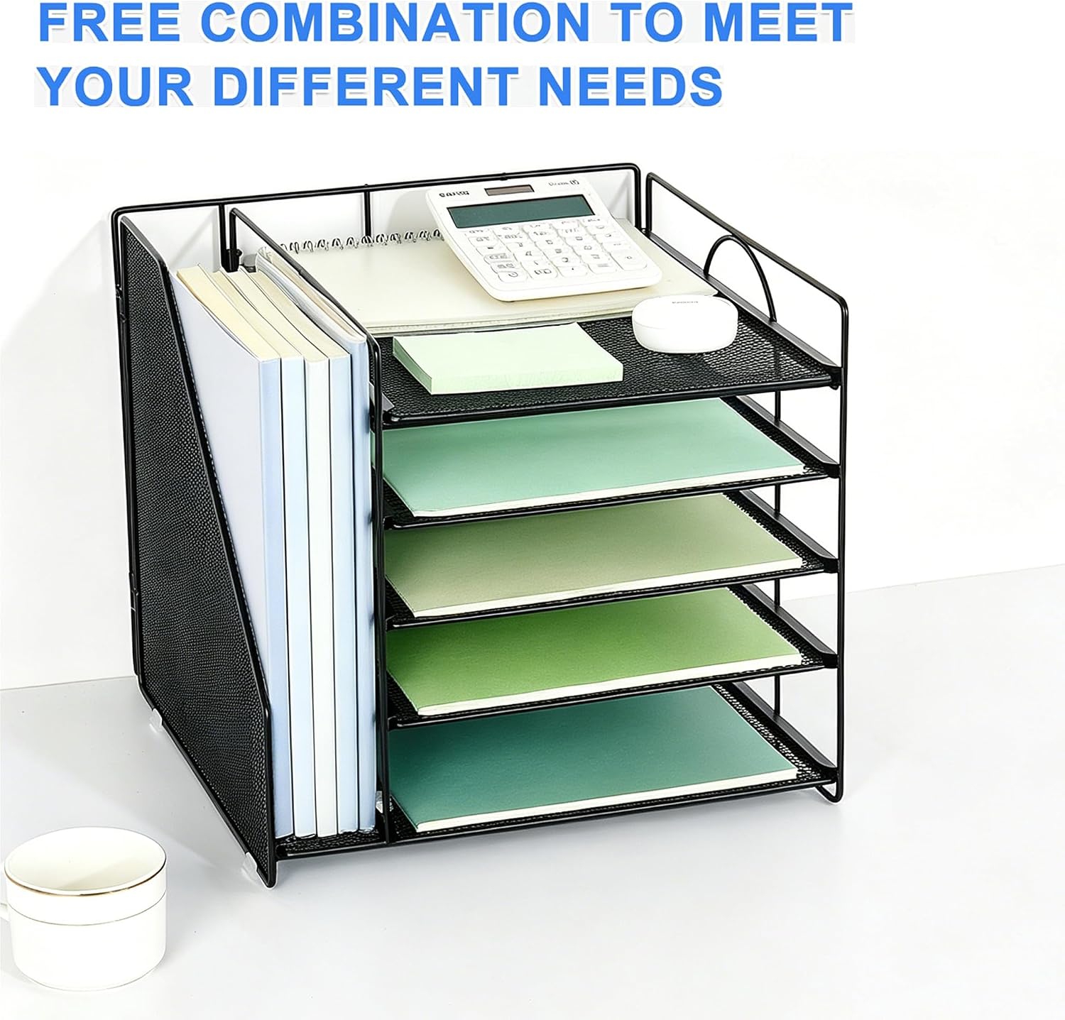 Detalle 1 de Pygocereri 5-Tier Desk Organiser with File Holder (Black) – Paper tray and magazine rack