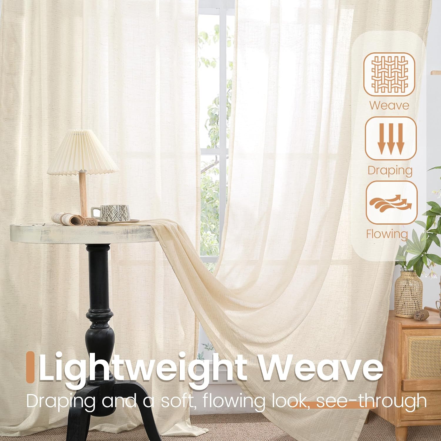 Thumbnail 3 de BGment Linen Sheer Curtains, 48-Inch Length