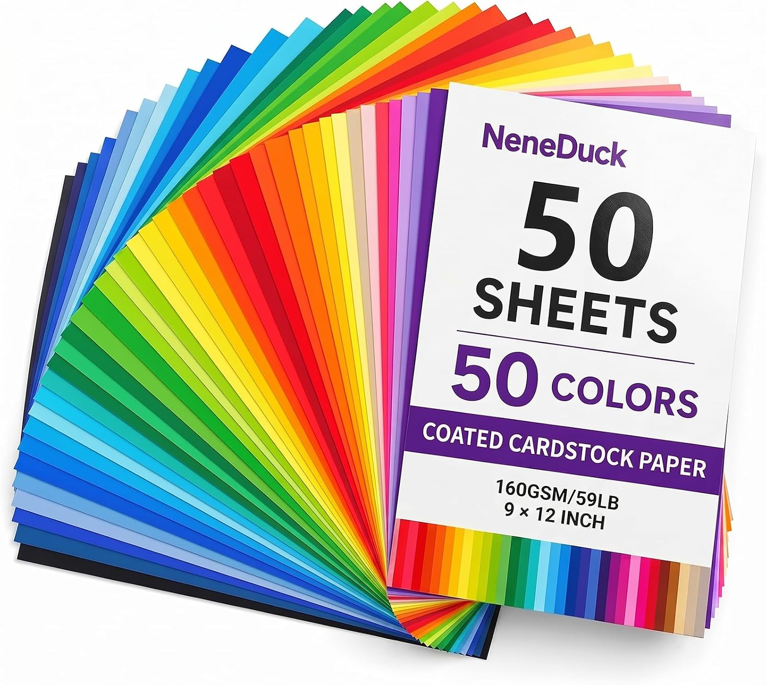 Detalle de NeneDuck 9" x 12" Colored Cardstock, 50 Sheets, 50 Assorted Colors, 160gsm