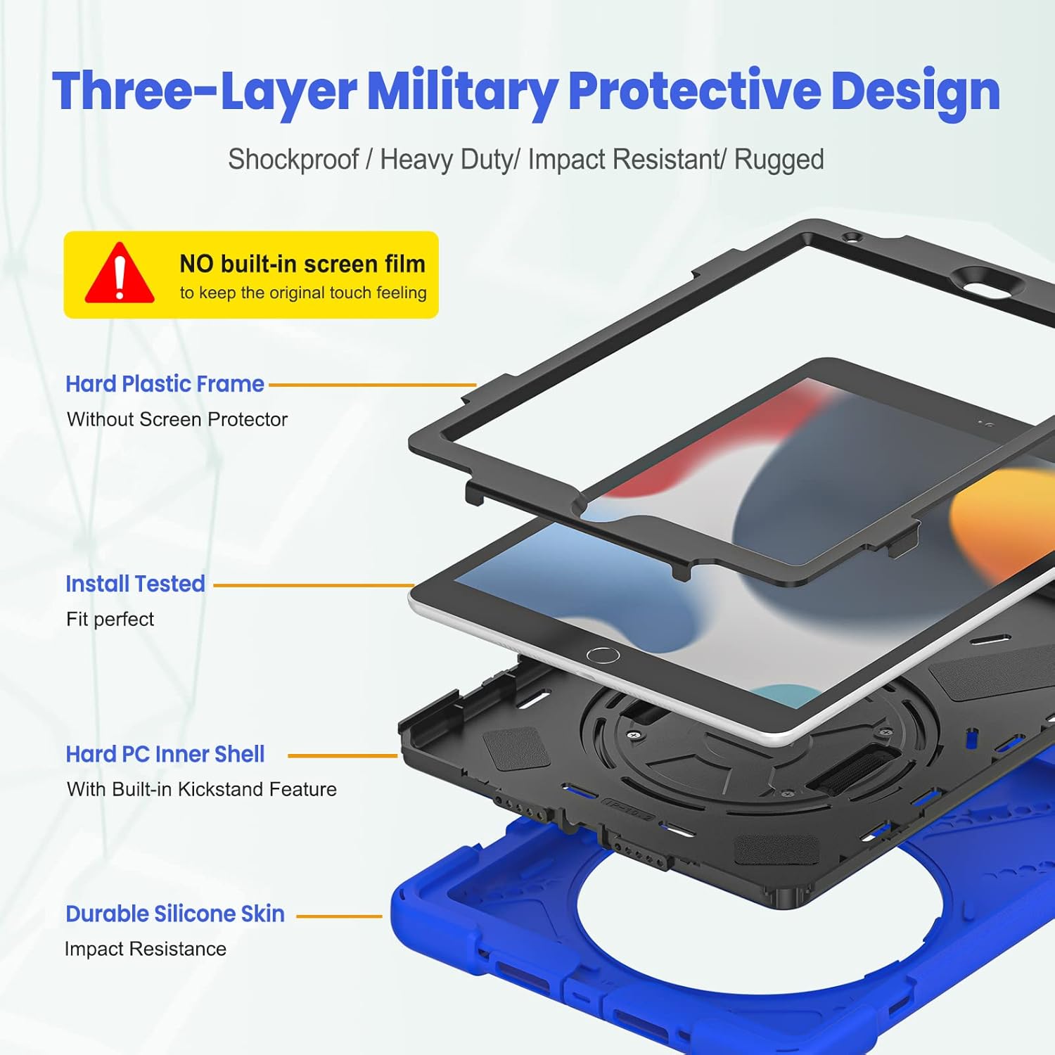 Thumbnail 4 de Gerutek Shockproof Rugged Case for iPad 9th / 8th / 7th (10.2-inch) with 360° Stand, Hand Strap & Shoulder Strap, Blue