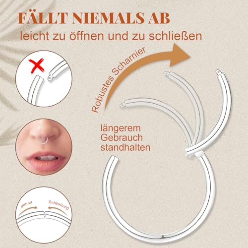 Detalle de jagosen Nasenpiercing Ring Silber 8er Set – 6–12 mm, 18 g, Chirurgenstahl | 4 Paare