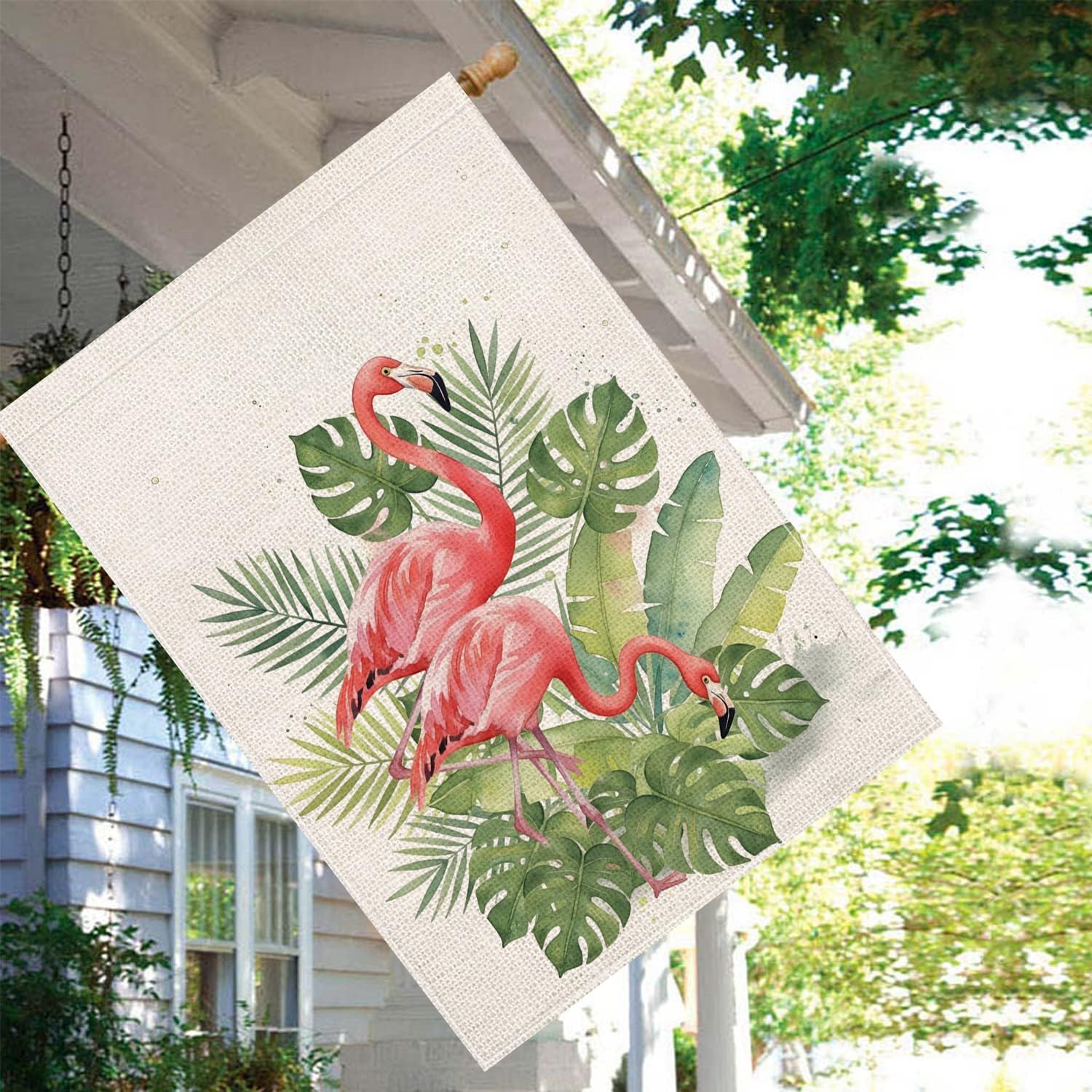 Detalle 2 de Tropical Flamingo House Flag 28 x 40 Inch