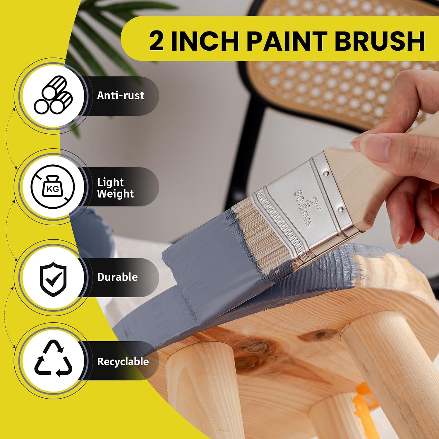 Detalle de Mister Rui Angled Paint Brush Set, 2" and 2.5" Brushes with Comb Cleaner