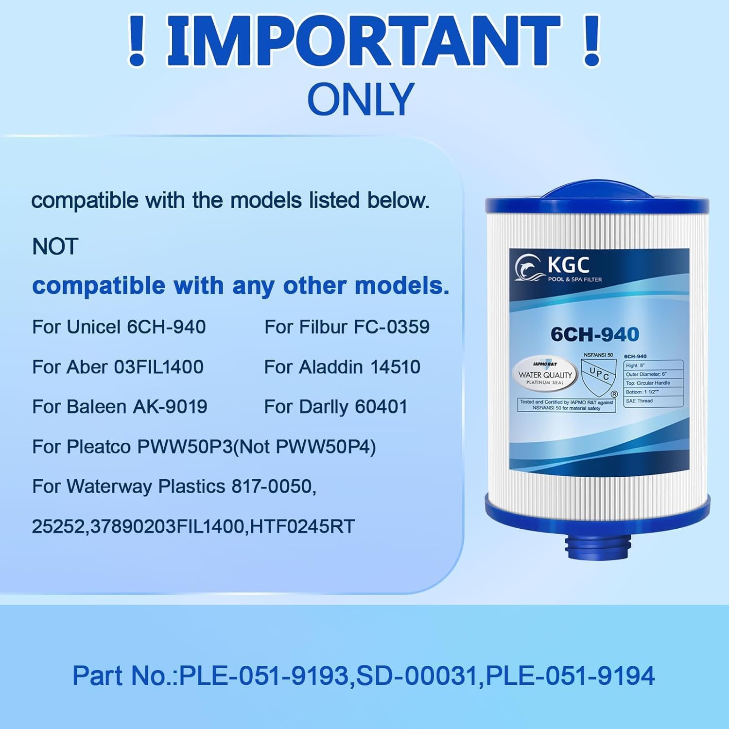 Thumbnail 1 de KGC Filtre de spa 6CH-940 (lot de 2) pour bain à remous, remplacement compatible PWW50P3
