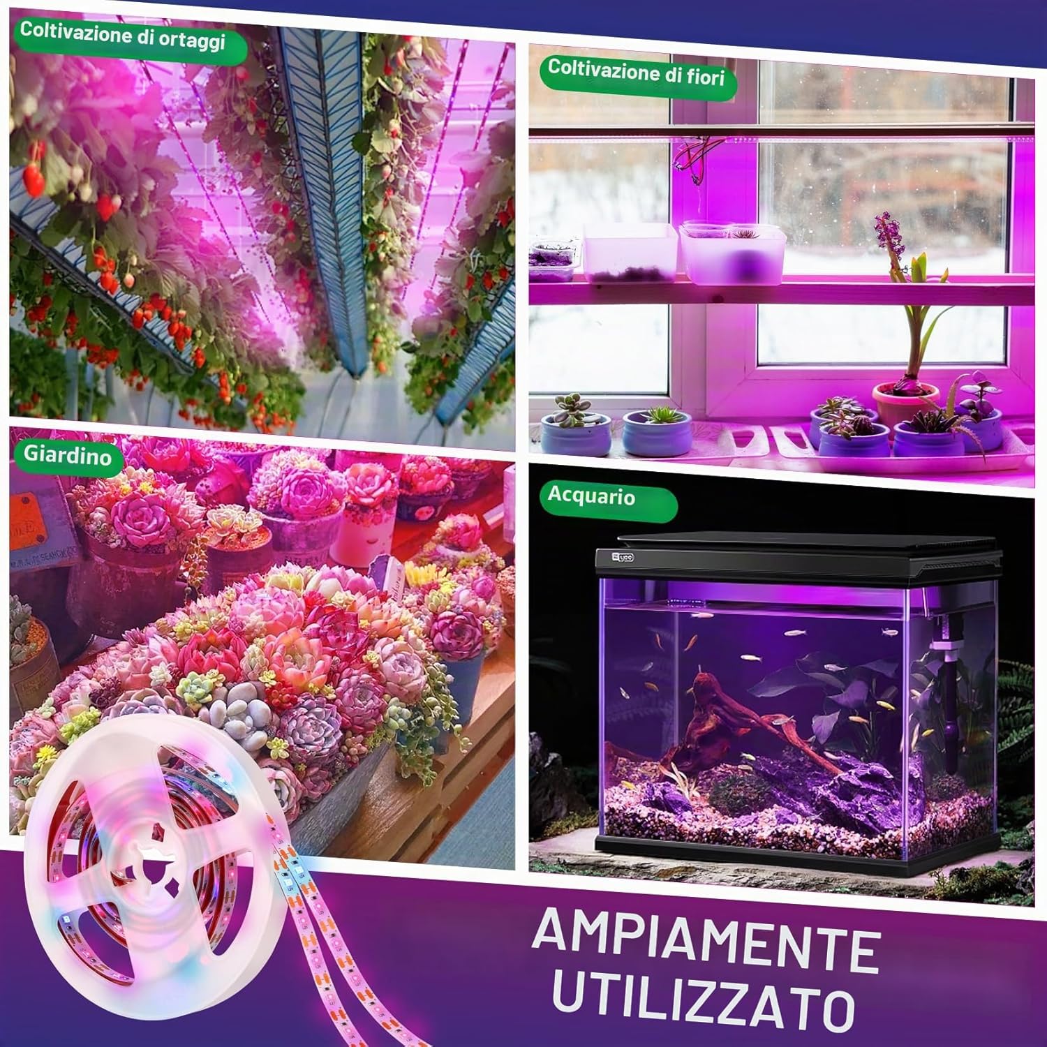 Thumbnail 6 de Lampada per Piante Luci di crescita impermeabili 120 LED USB con timer e spegnimento automatico – Rosa/Blu, 6.56FT