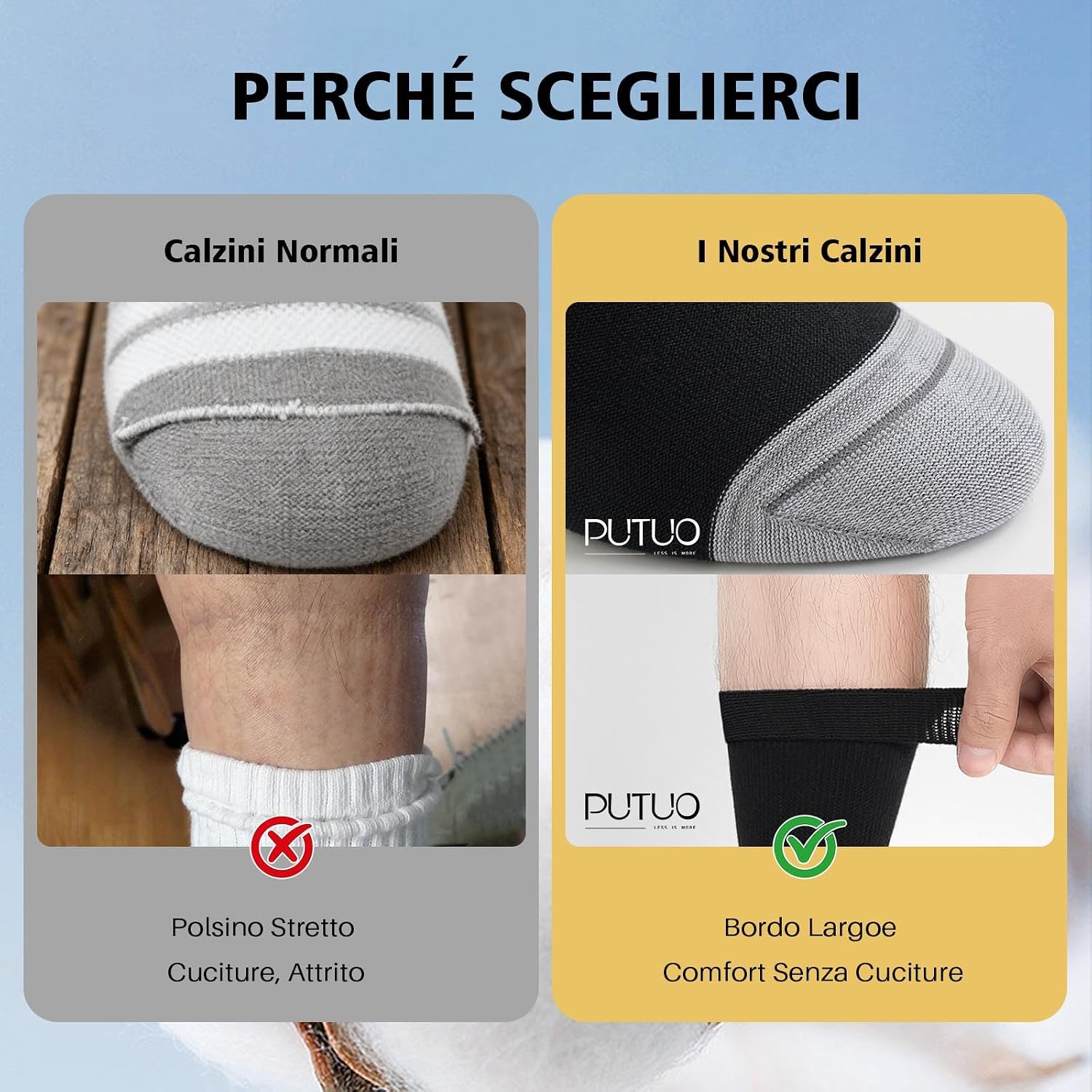 Thumbnail 5 de PUTUO Calzini diabetici extra larghi senza elastico (uomo e donna) in cotone, 6 paia