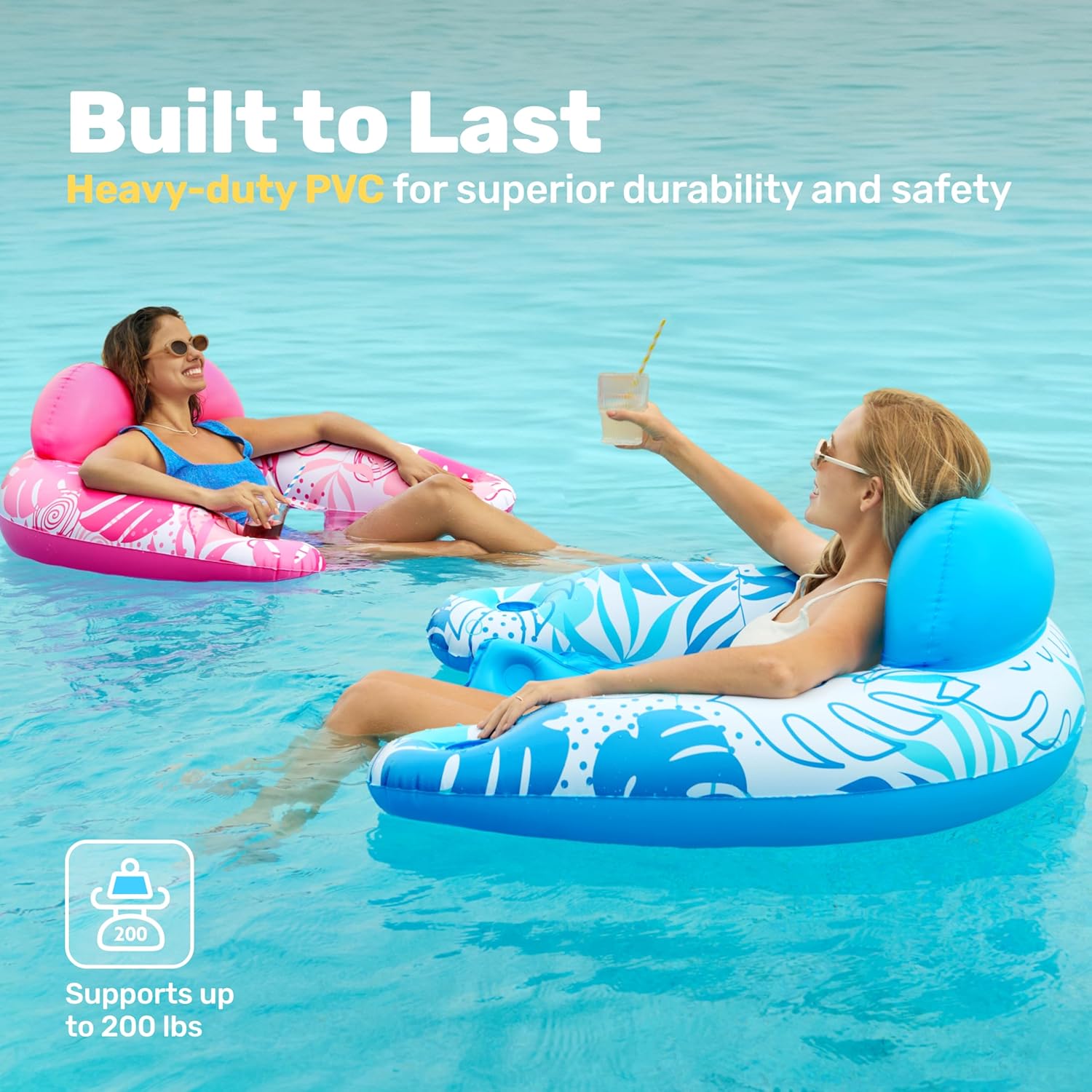 Detalle de SLOOSH Inflatable Pool Float Chairs for Adults (2-Pack) with Cup Holders, X-Large