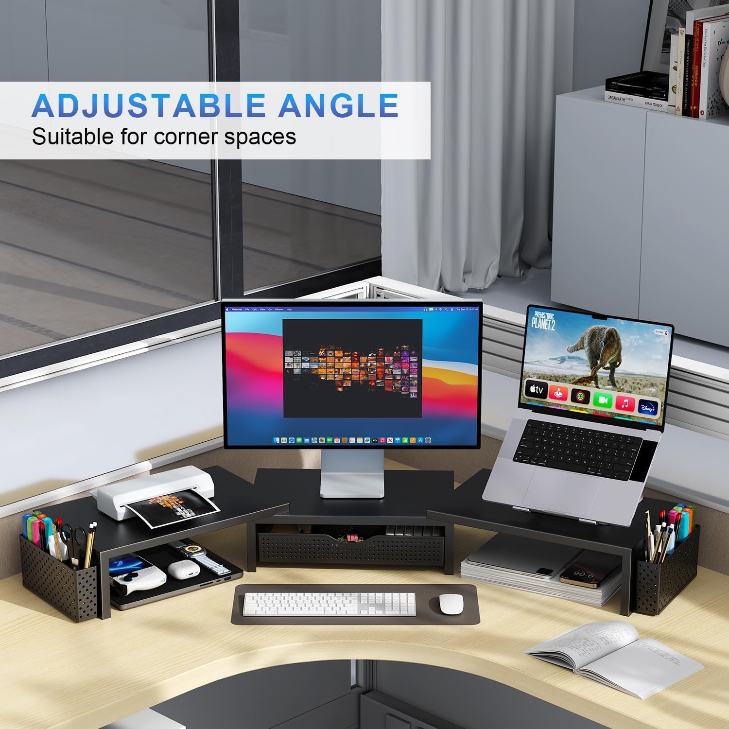 Thumbnail 3 de Dual monitor stand riser with drawer
