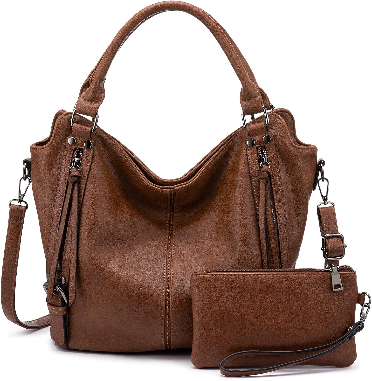 Detalle 2 de Realer Borsa Donna Set Medio 2 Pezzi Marrone (Hobo/Tote, Clutch) in ecopelle